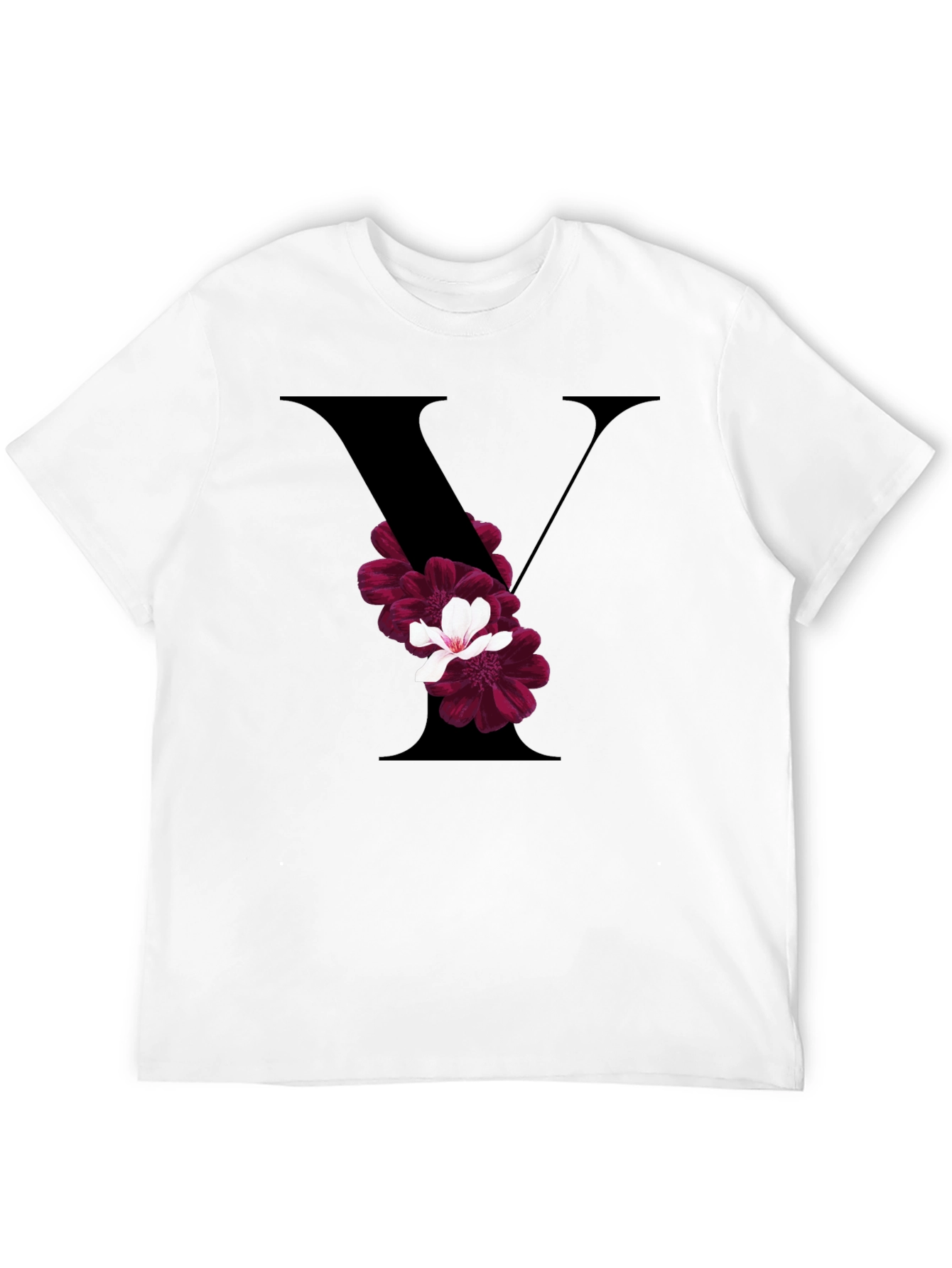 Floral Letter V Black T-Shirt