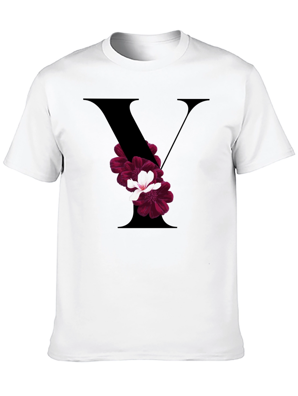 Floral Letter V Black T-Shirt