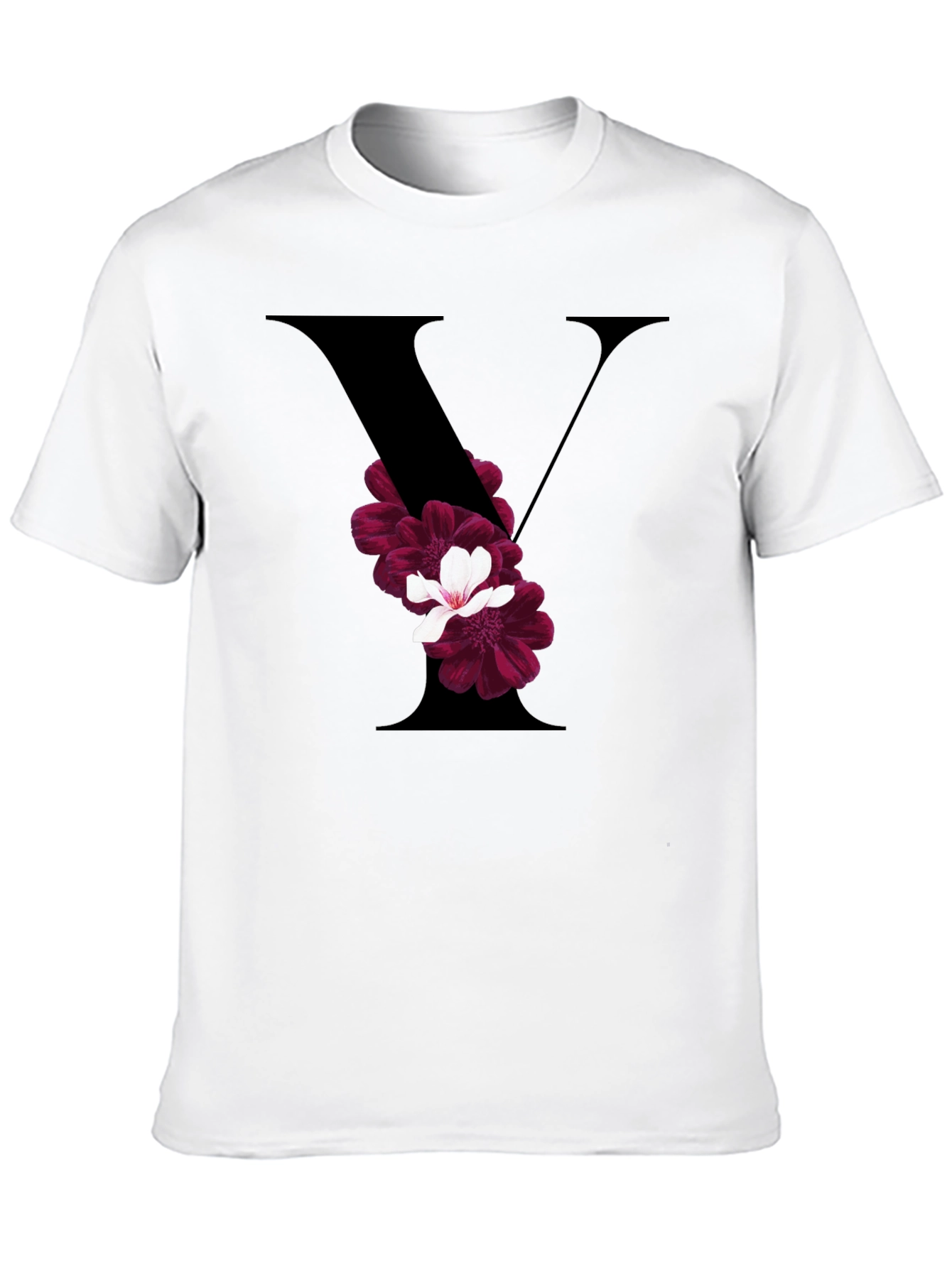 Floral Letter V Black T-Shirt