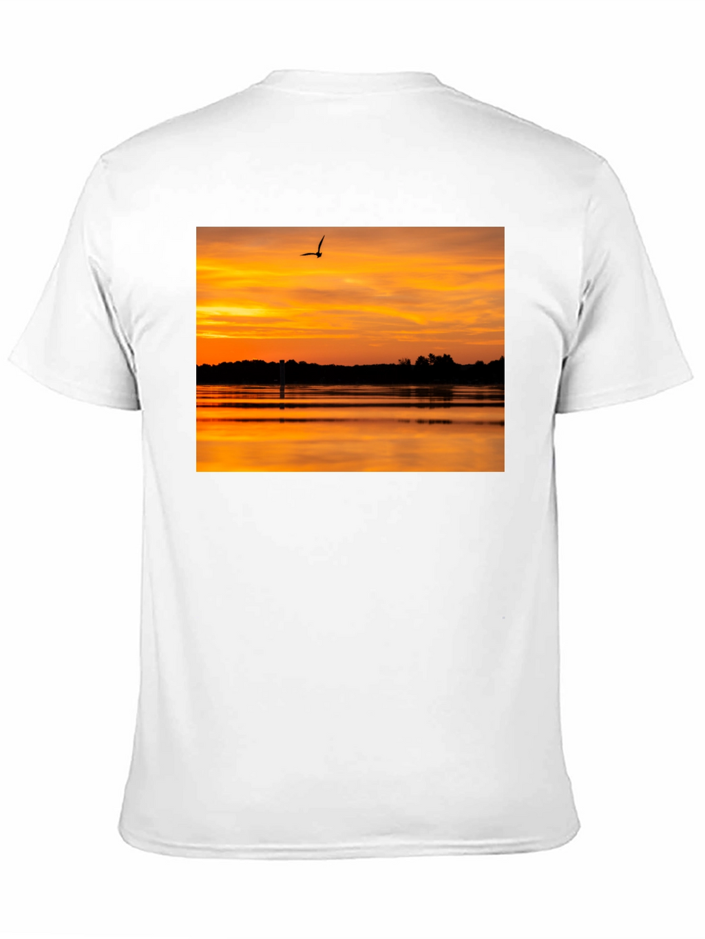 Sunset Lake Bird Black T-Shirt