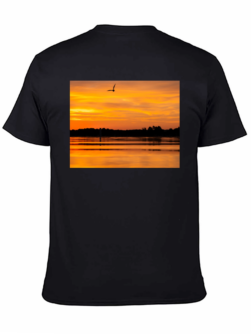 Sunset Lake Bird Black T-Shirt