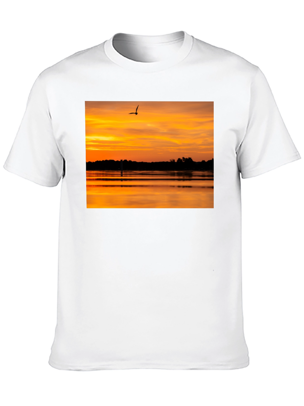 Sunset Lake Bird Black T-Shirt
