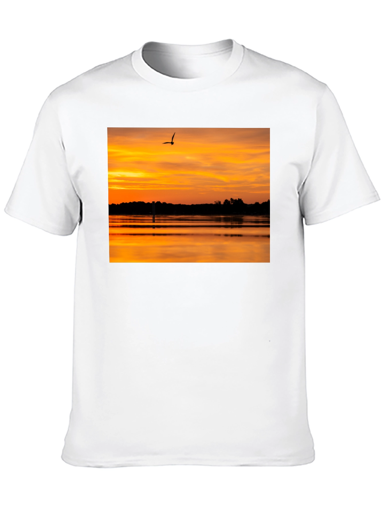 Sunset Lake Bird Black T-Shirt