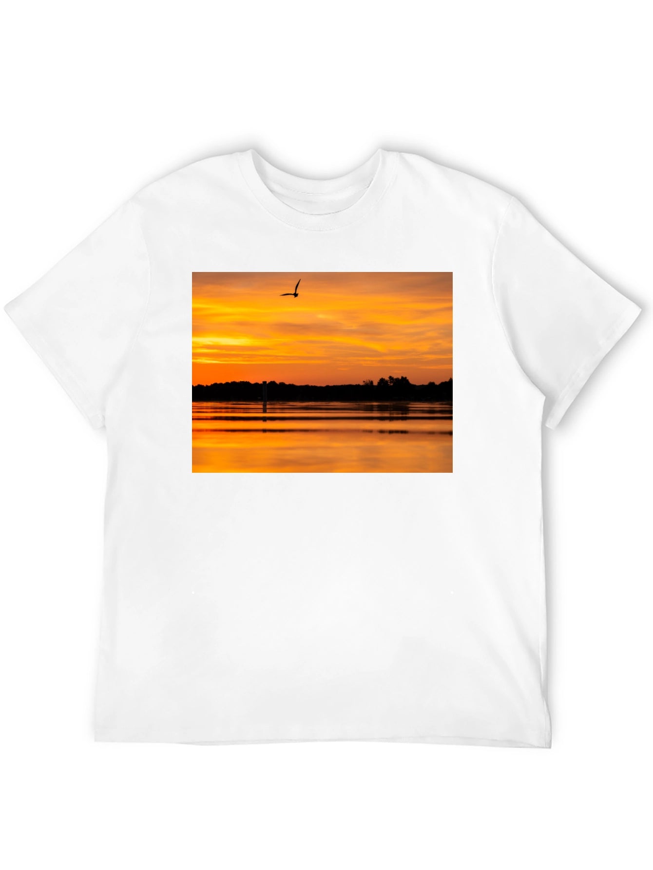 Sunset Lake Bird Black T-Shirt