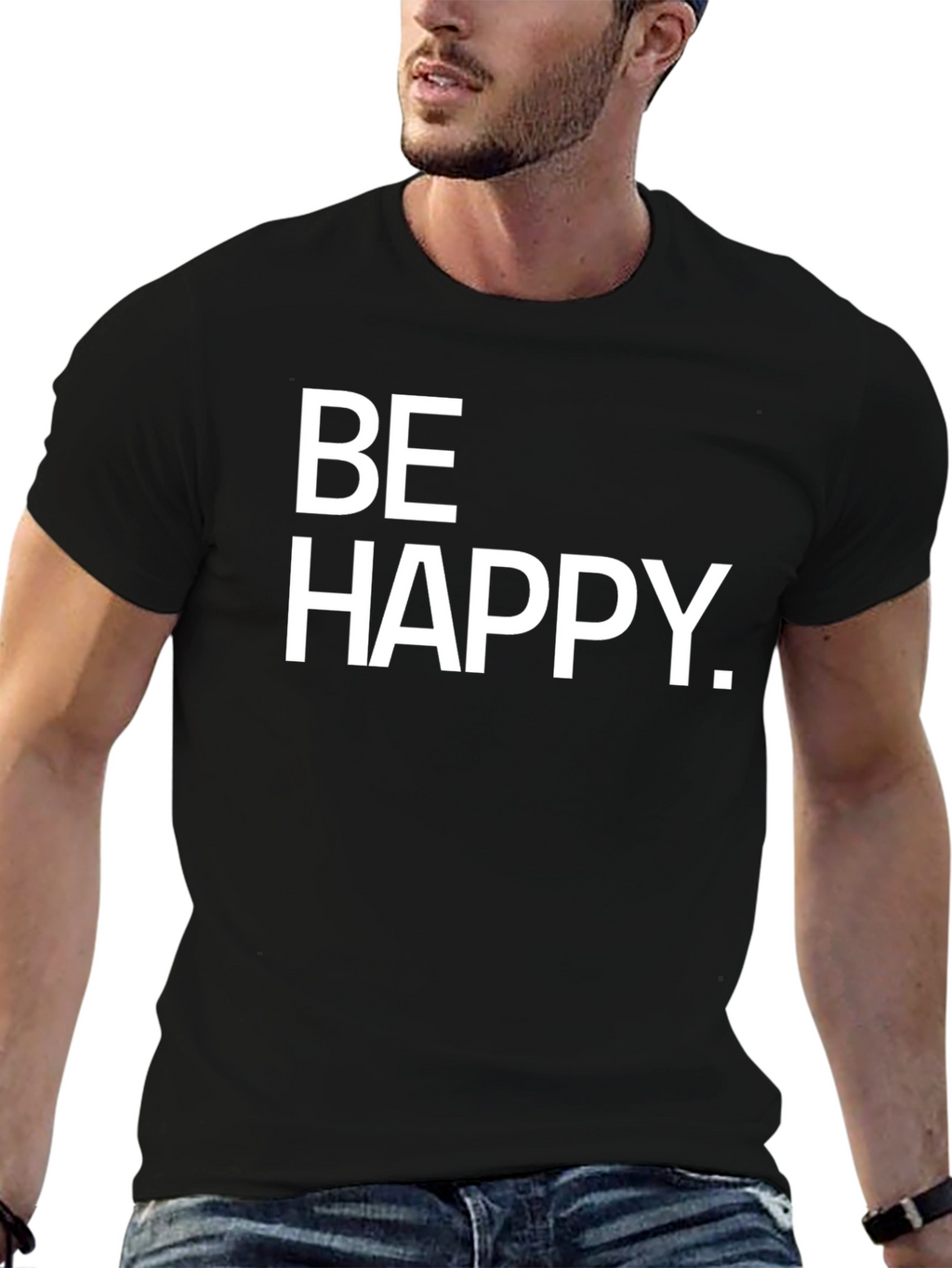 Be Happy Graphic Tee - Black Casual T-Shirt