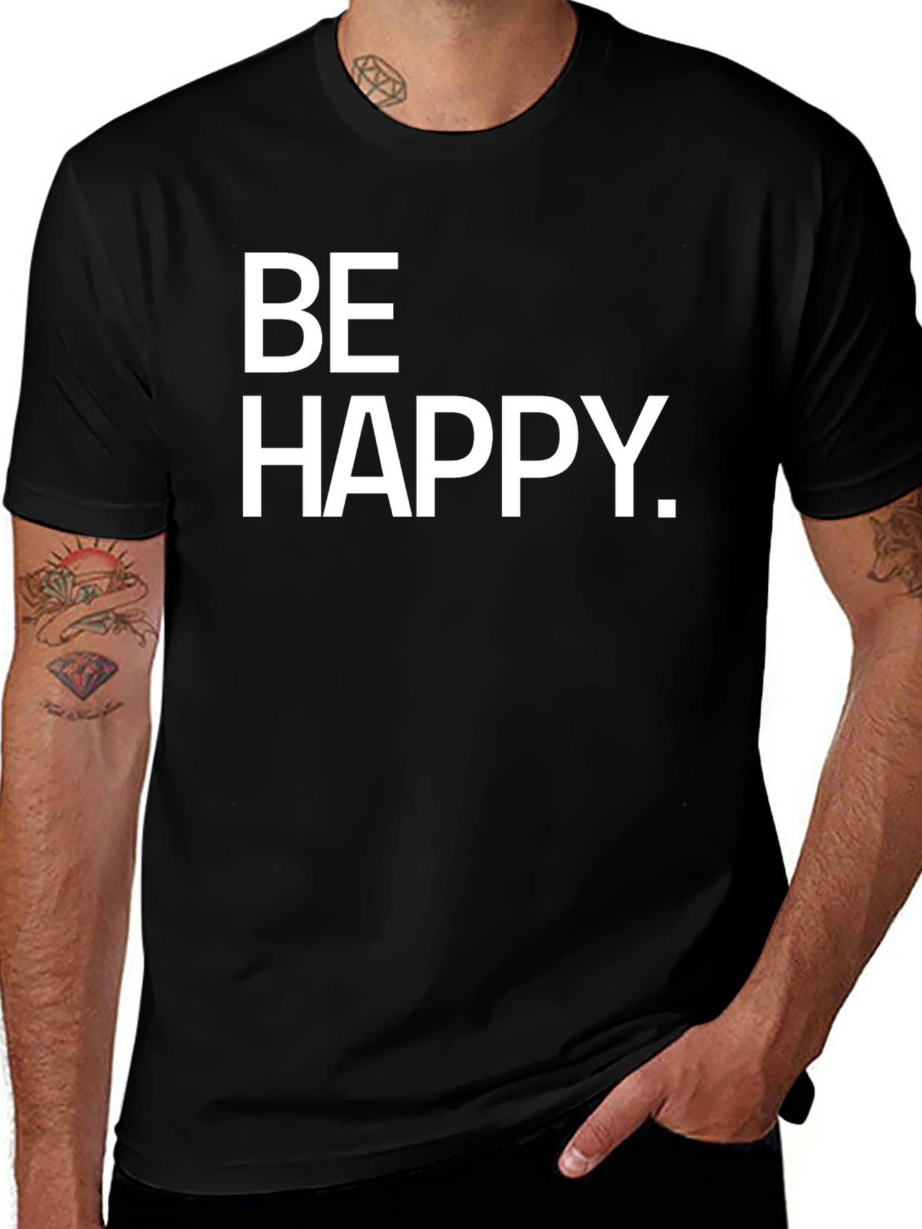 Be Happy Graphic Tee - Black Casual T-Shirt