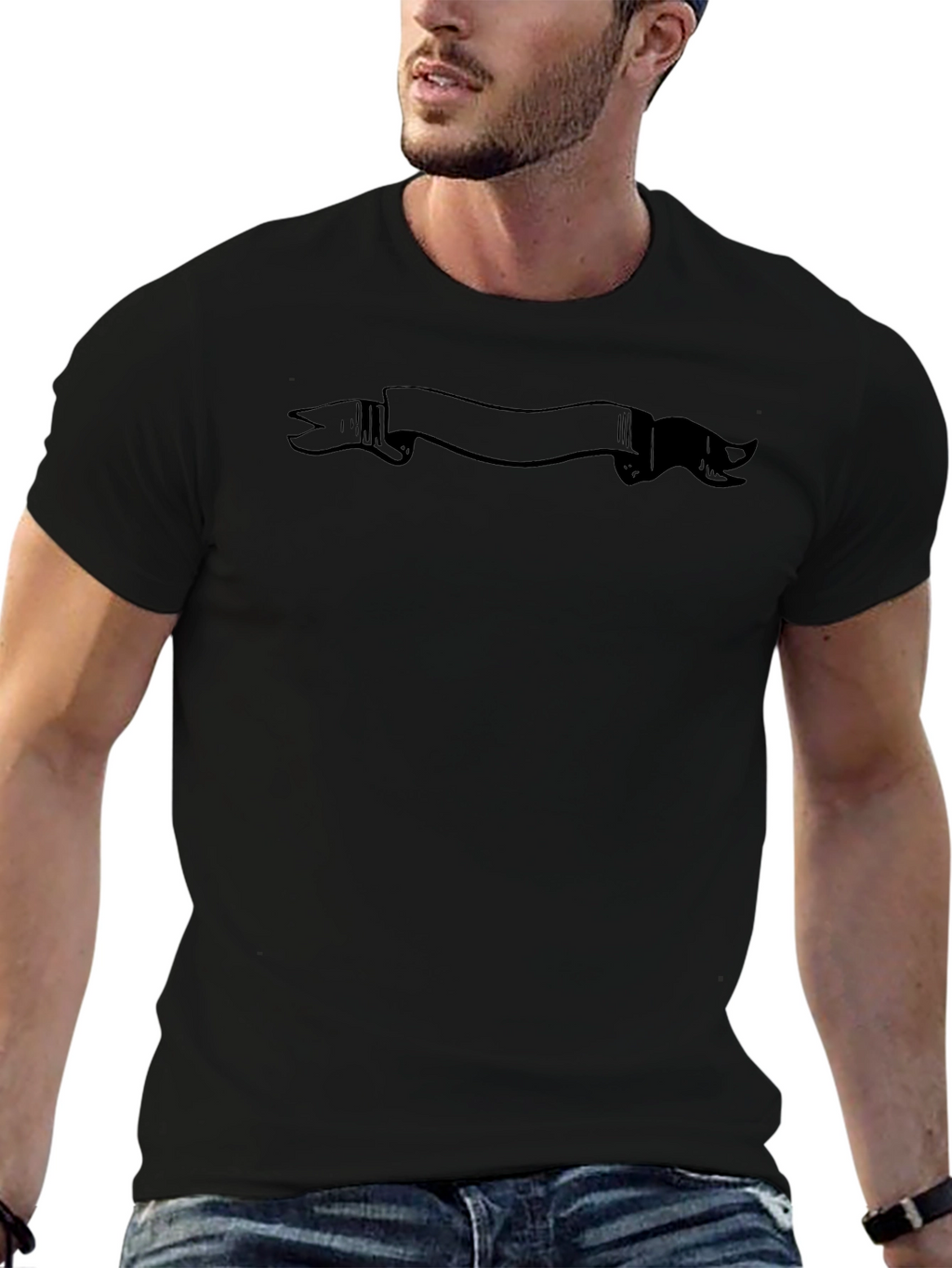 Mens Black Graphic T-Shirt with Banner Design