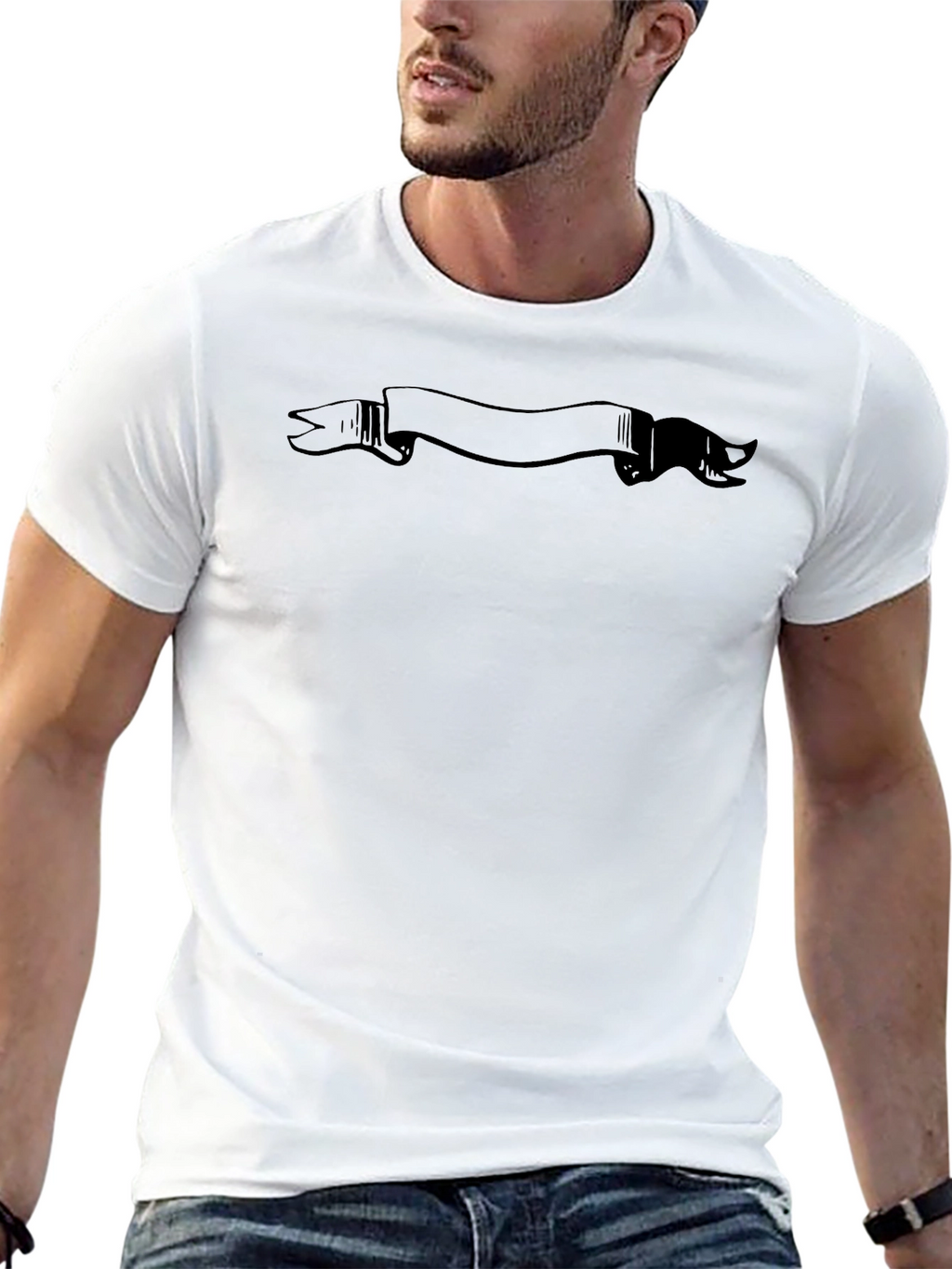 Mens Black Graphic T-Shirt with Banner Design