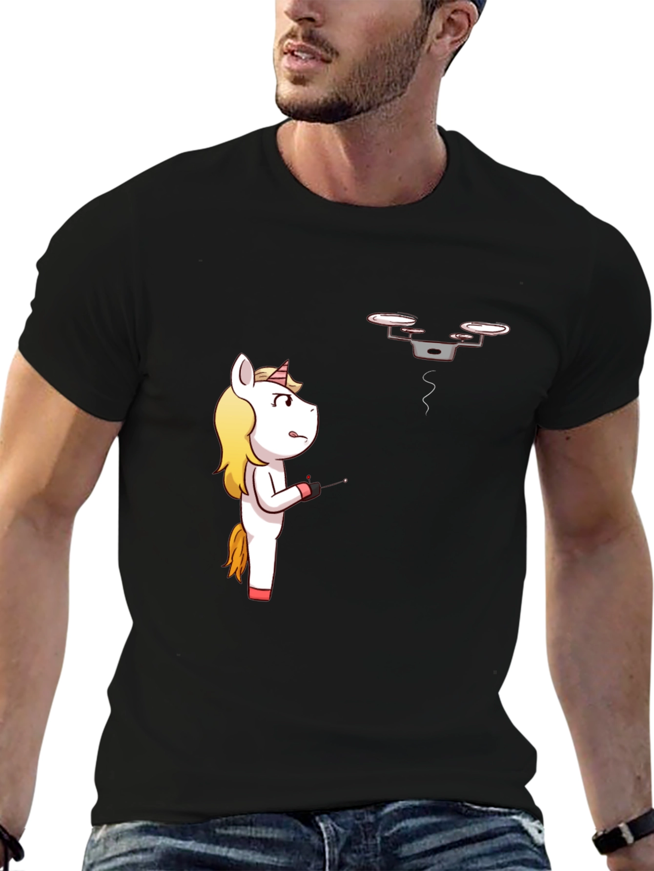 Unicorn vs. Drone Funny Graphic T-Shirt