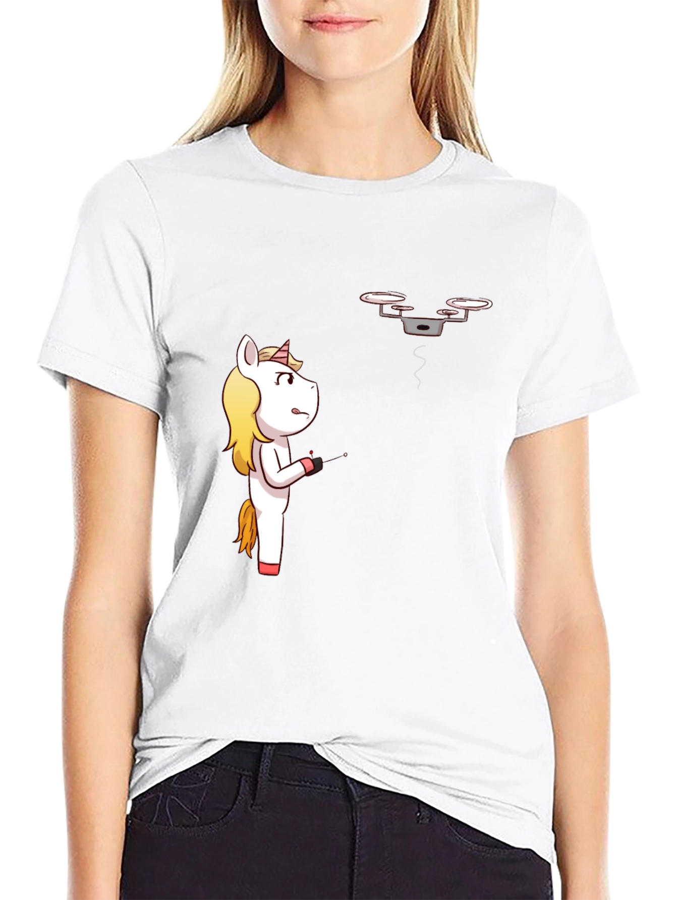 Unicorn vs. Drone Funny Graphic T-Shirt