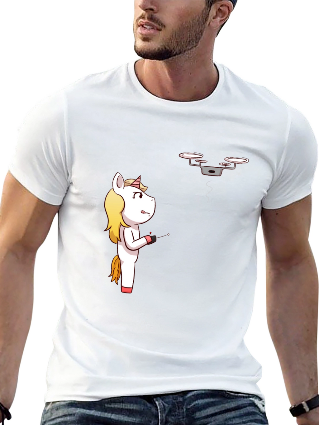Unicorn vs. Drone Funny Graphic T-Shirt