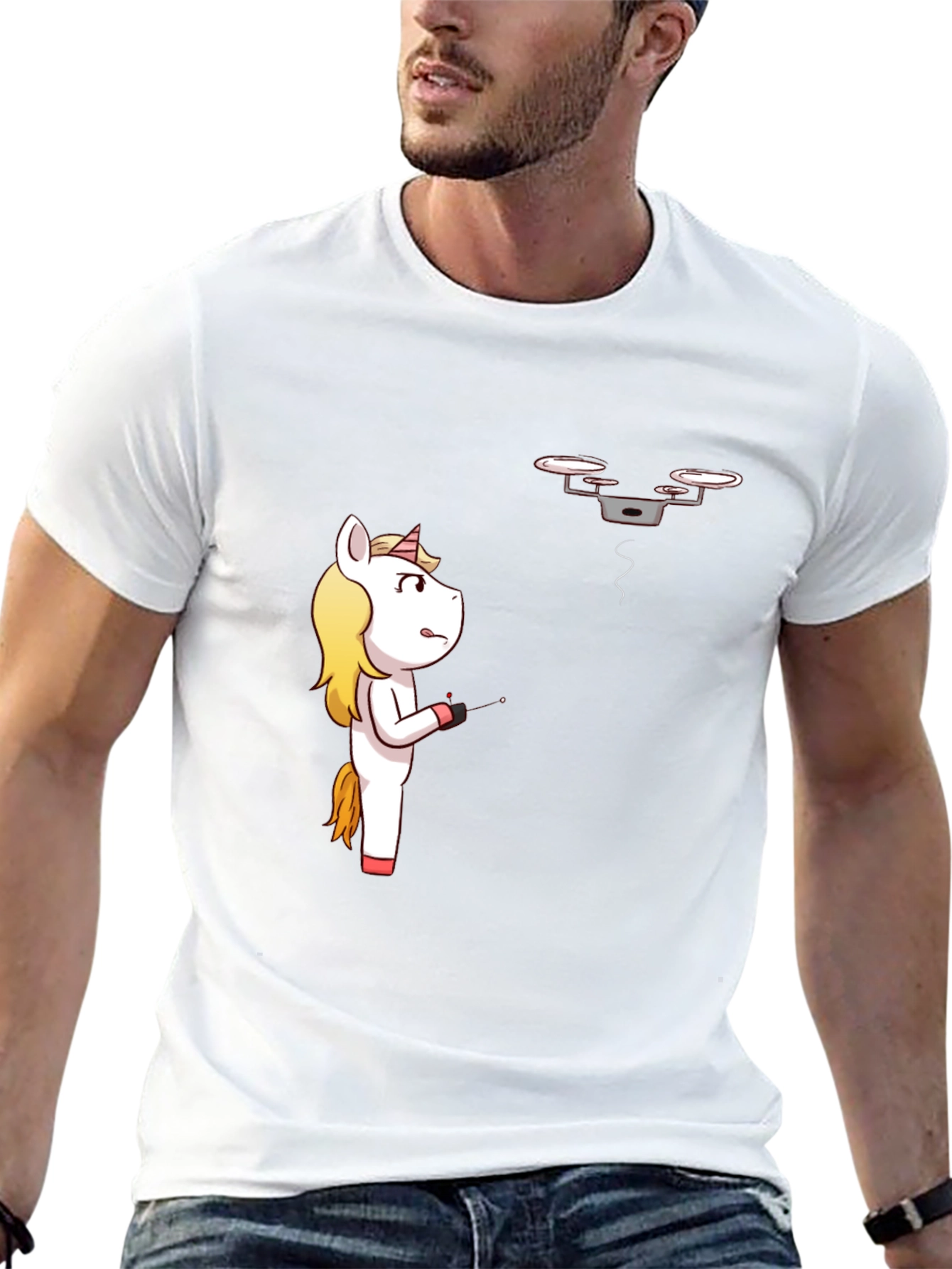 Unicorn vs. Drone Funny Graphic T-Shirt