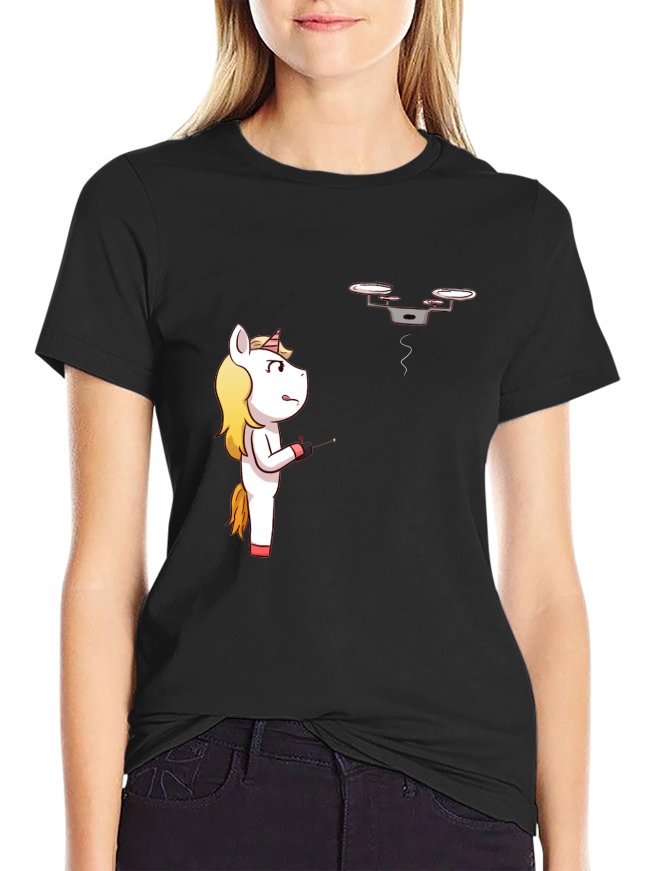 Unicorn vs. Drone Funny Graphic T-Shirt