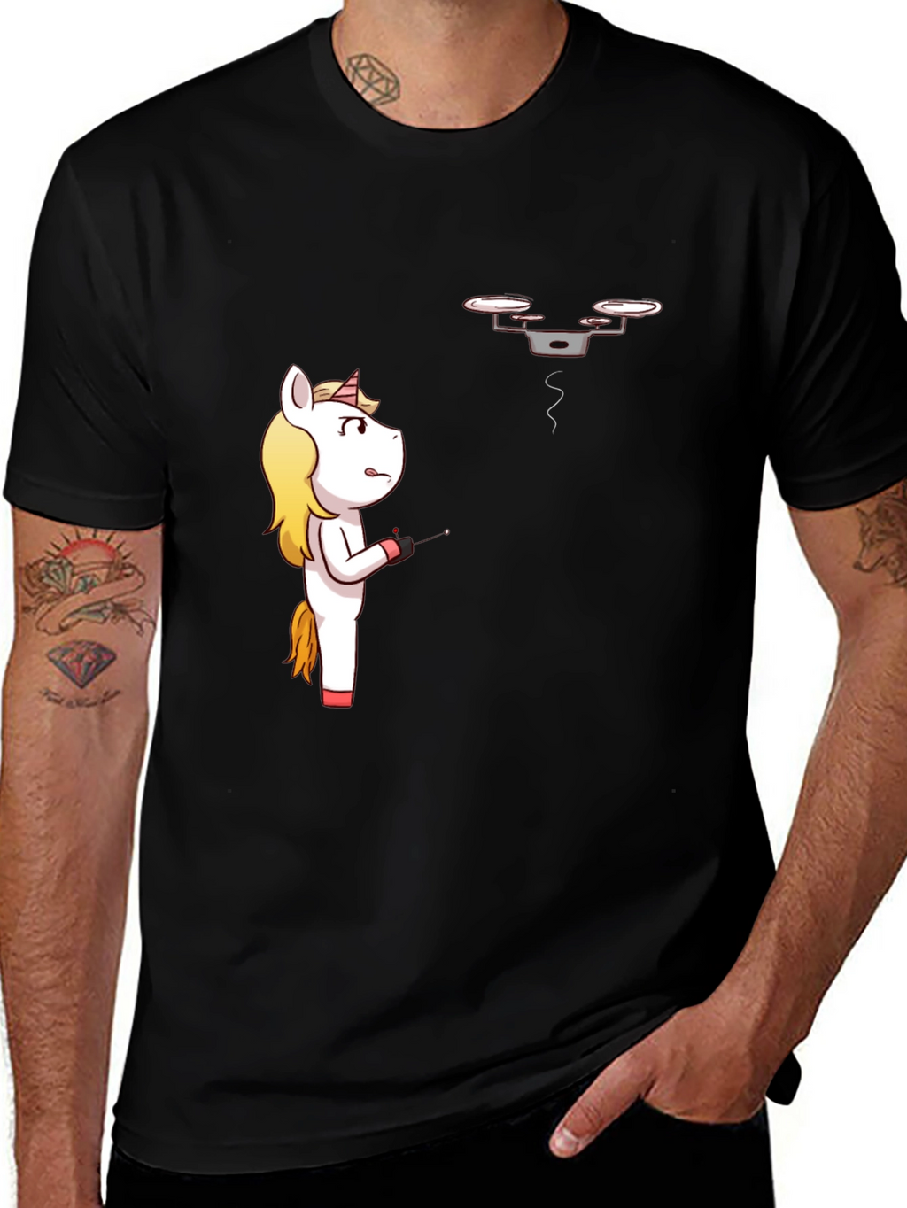 Unicorn vs. Drone Funny Graphic T-Shirt