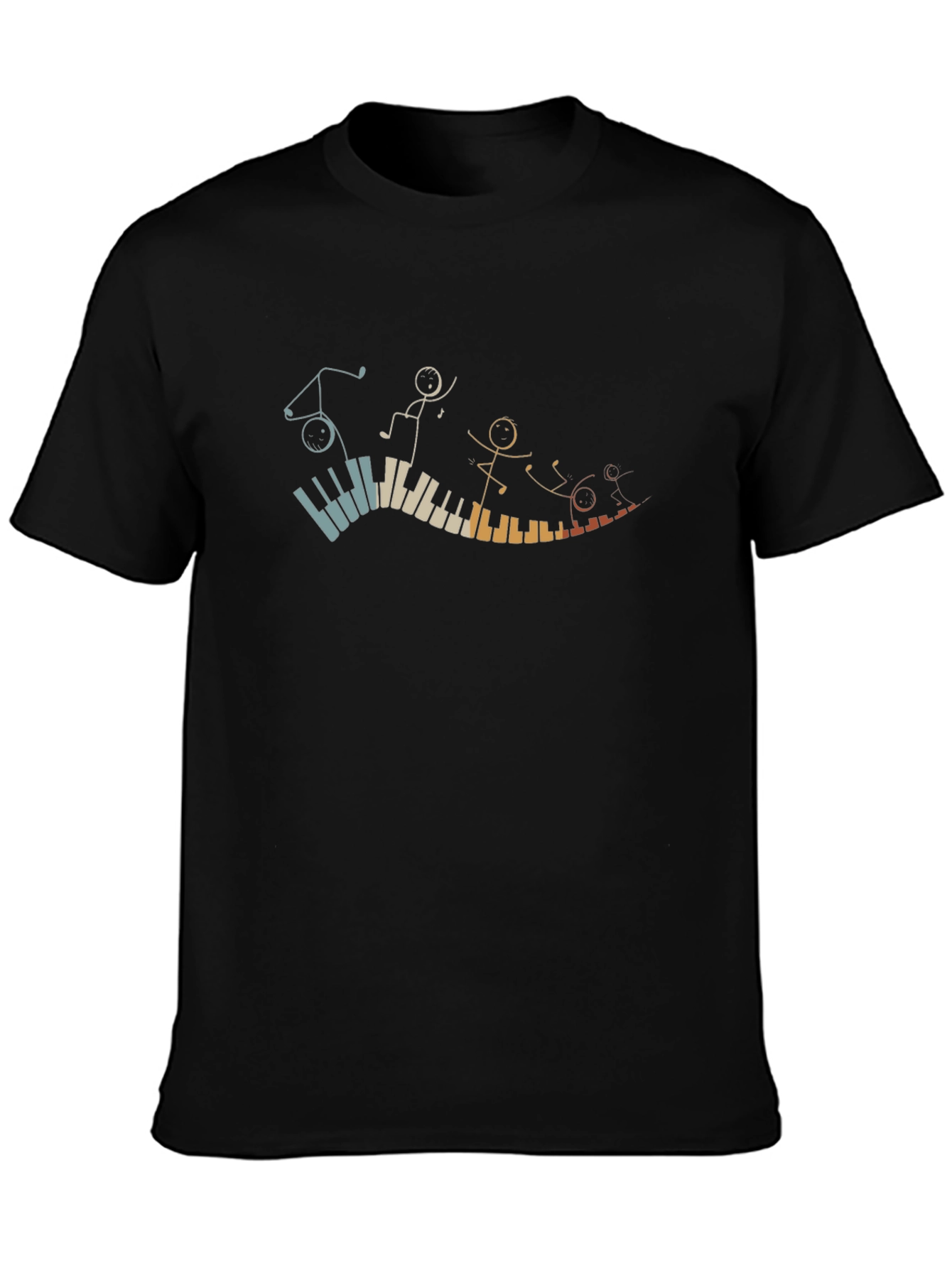 Musical Piano Stick Figures Black T-Shirt