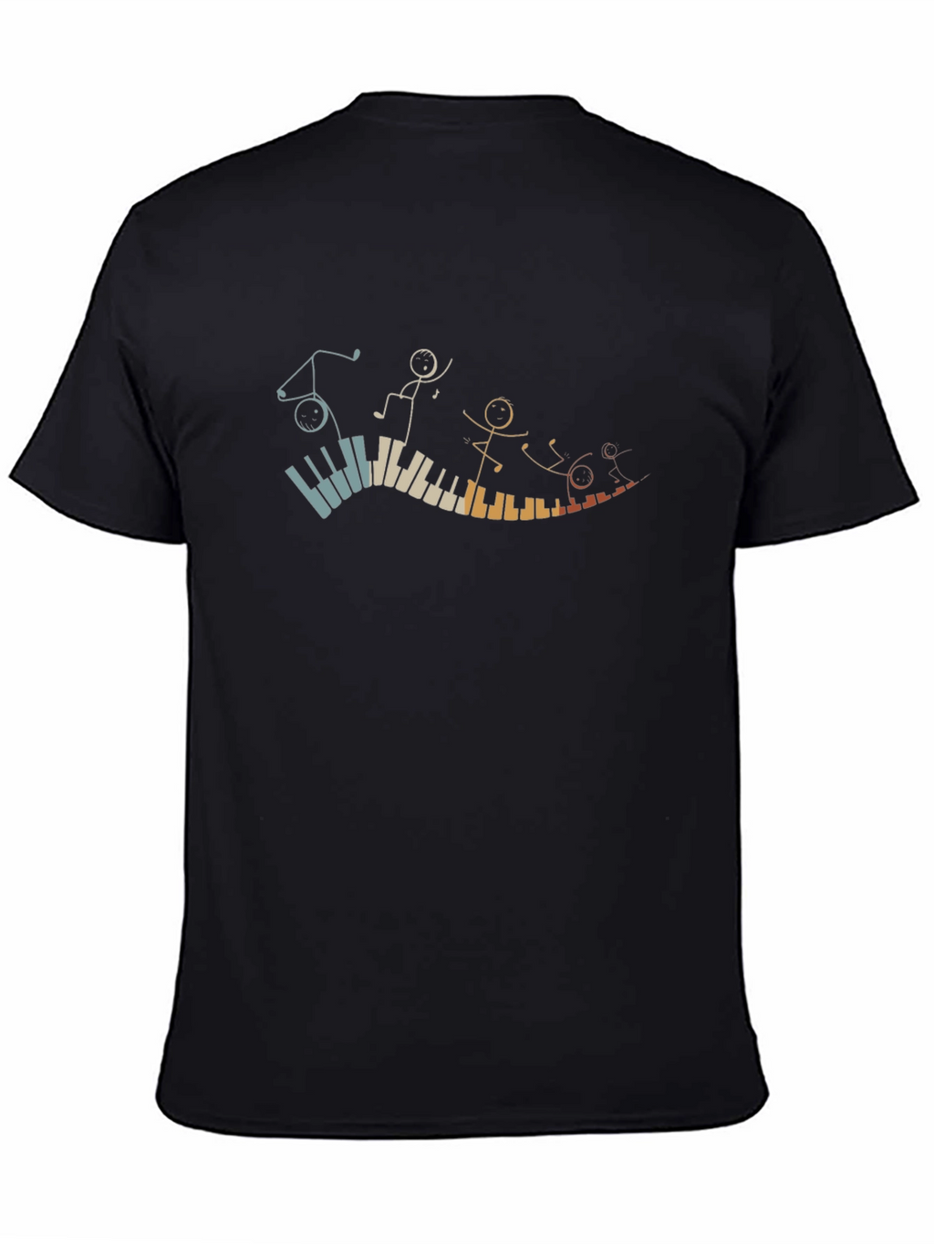 Musical Piano Stick Figures Black T-Shirt