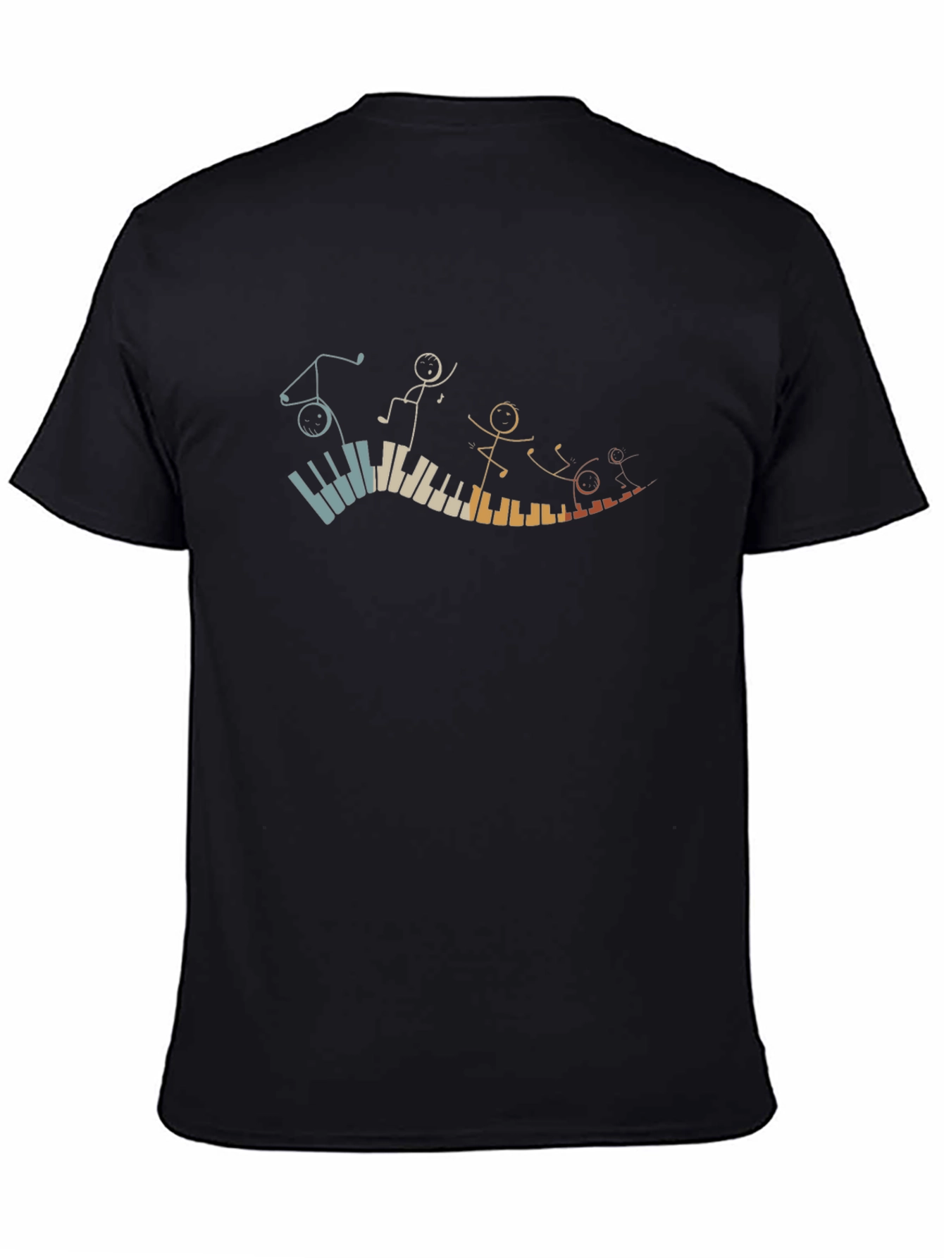 Musical Piano Stick Figures Black T-Shirt