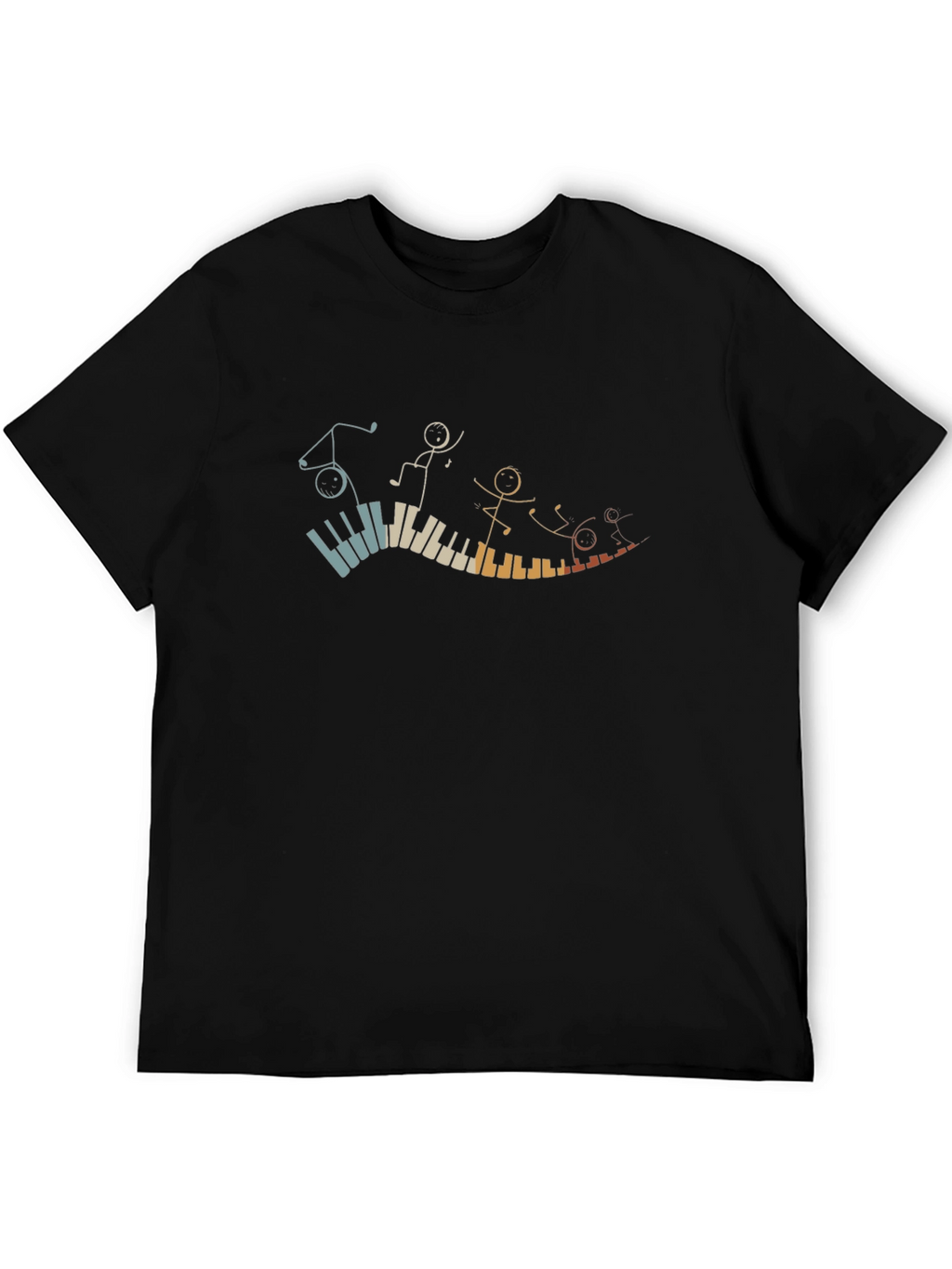 Musical Piano Stick Figures Black T-Shirt