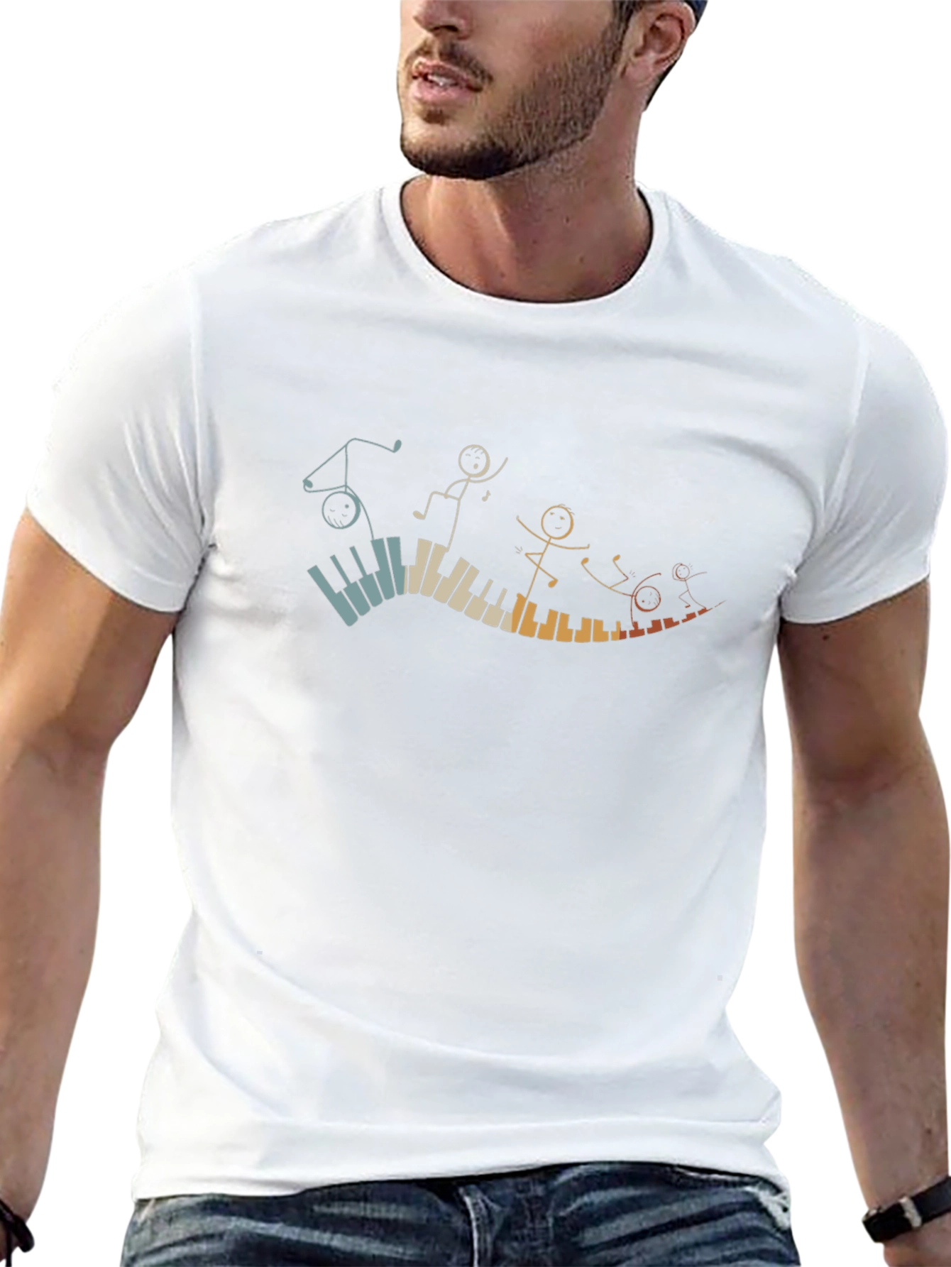 Musical Piano Stick Figures Black T-Shirt