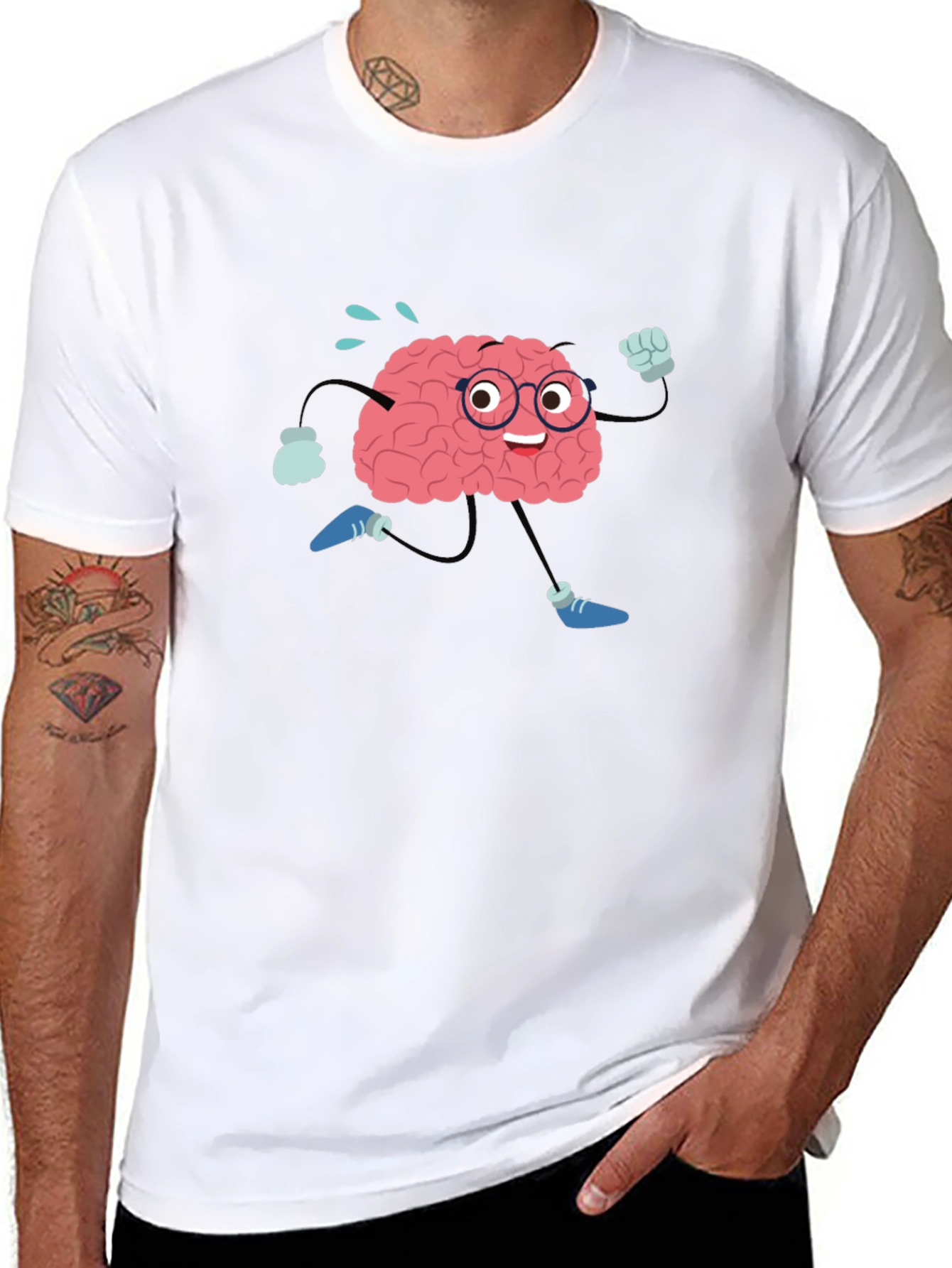 Brain Running Cartoon T-Shirt