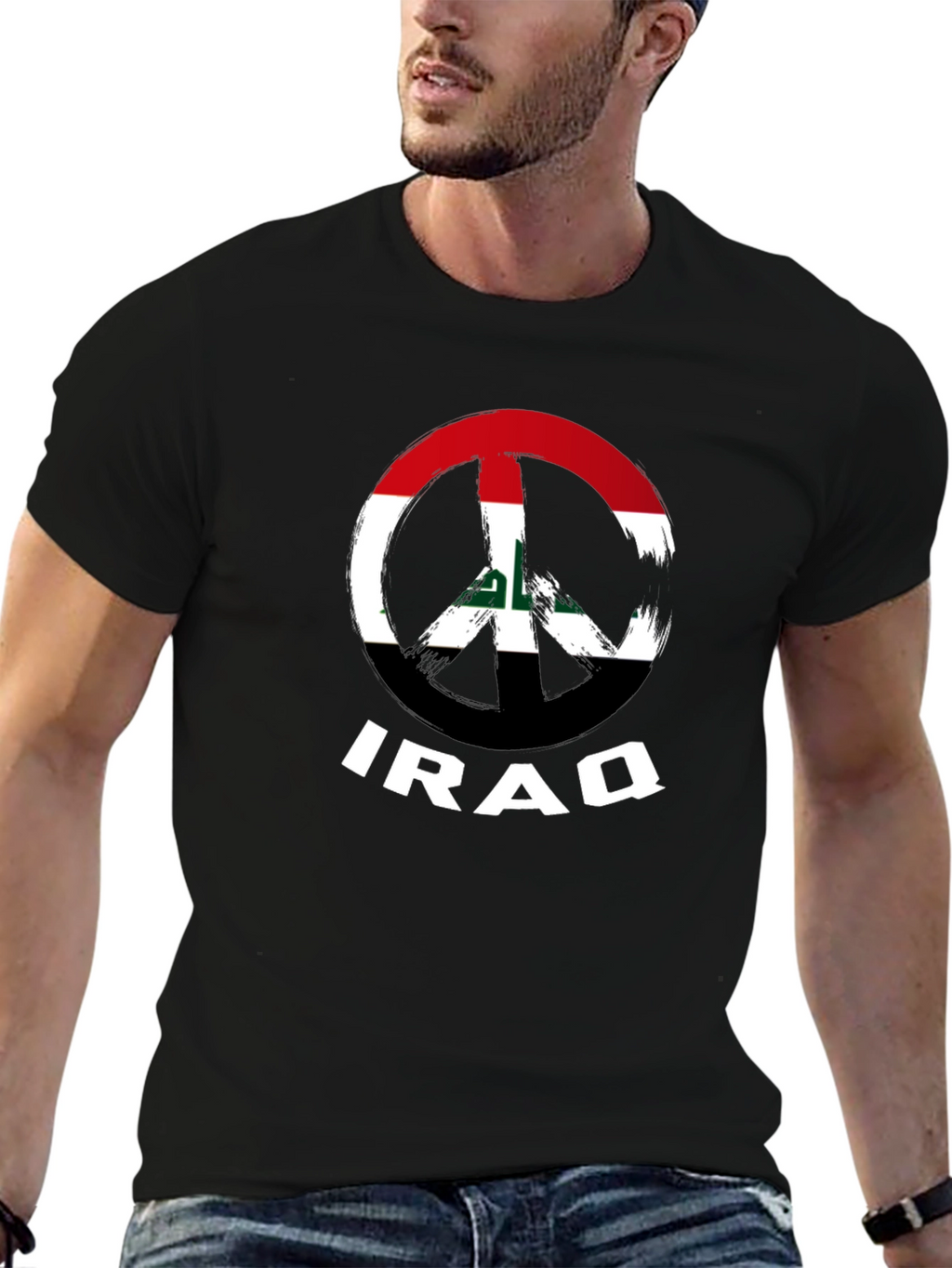 Iraq Peace Sign Flag T-Shirt - Black