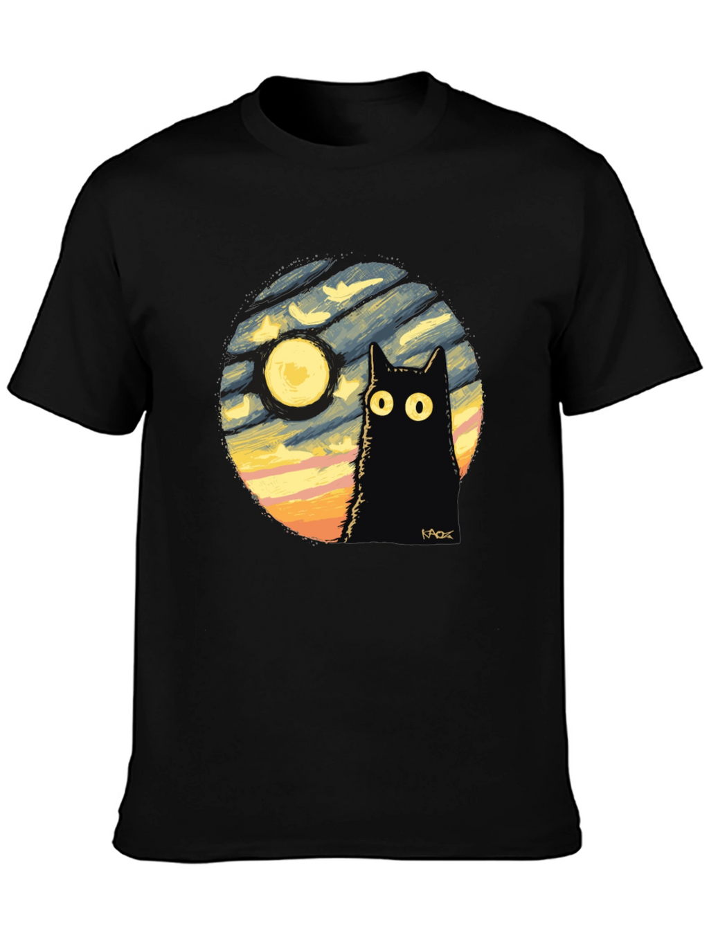 Whimsical Cat & Moon Graphic Tee