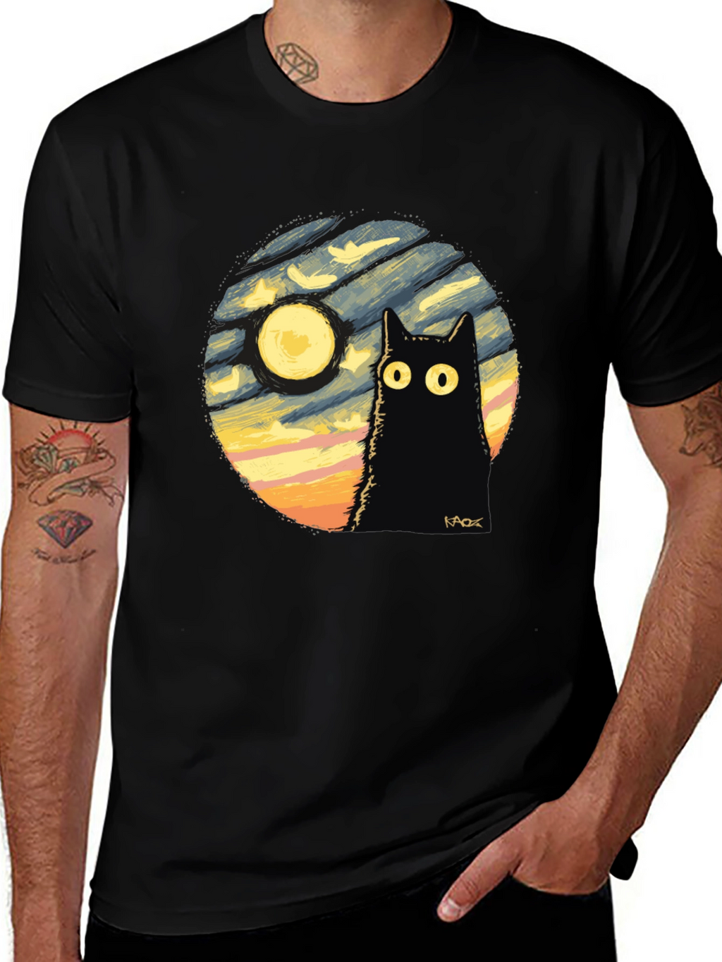 Whimsical Cat & Moon Graphic Tee