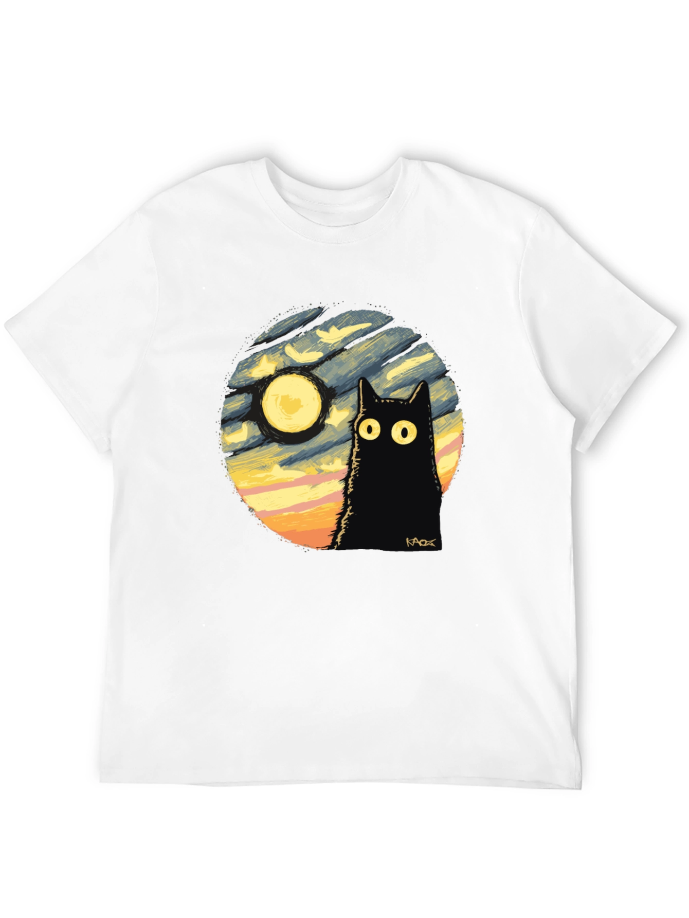 Whimsical Cat & Moon Graphic Tee