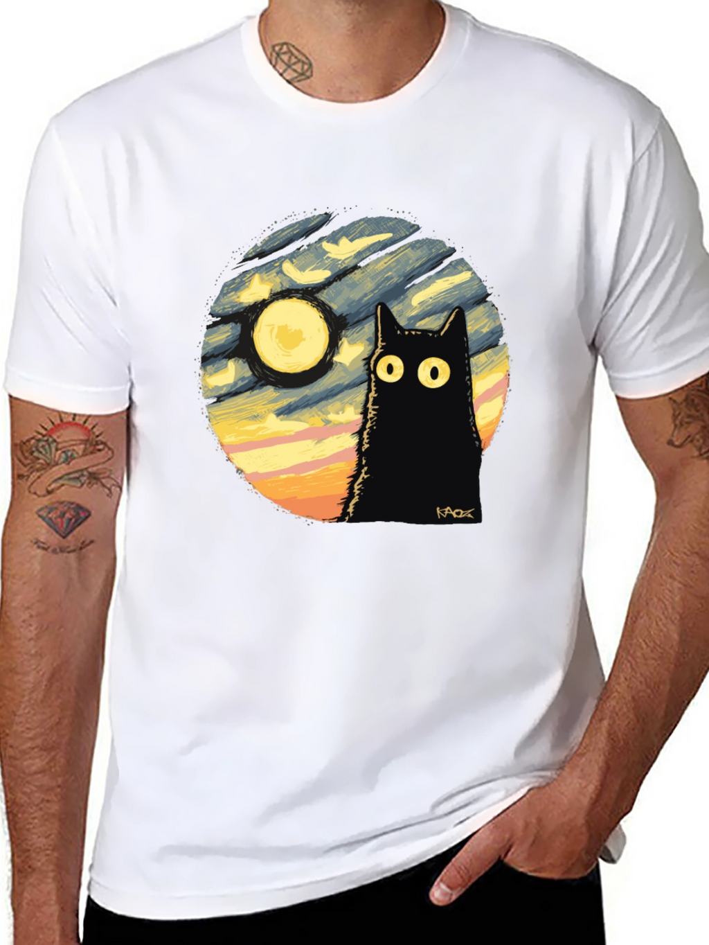 Whimsical Cat & Moon Graphic Tee