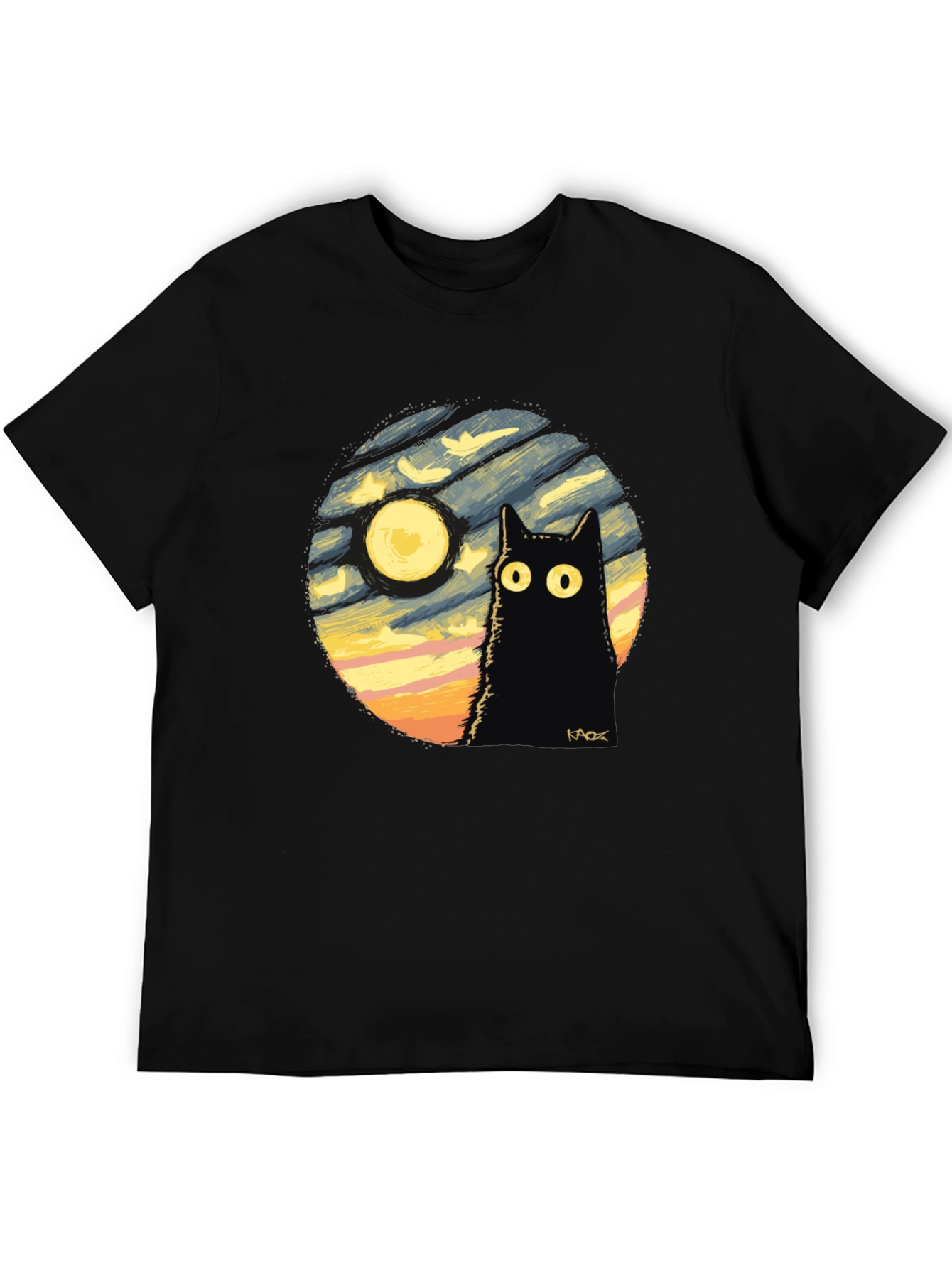 Whimsical Cat & Moon Graphic Tee