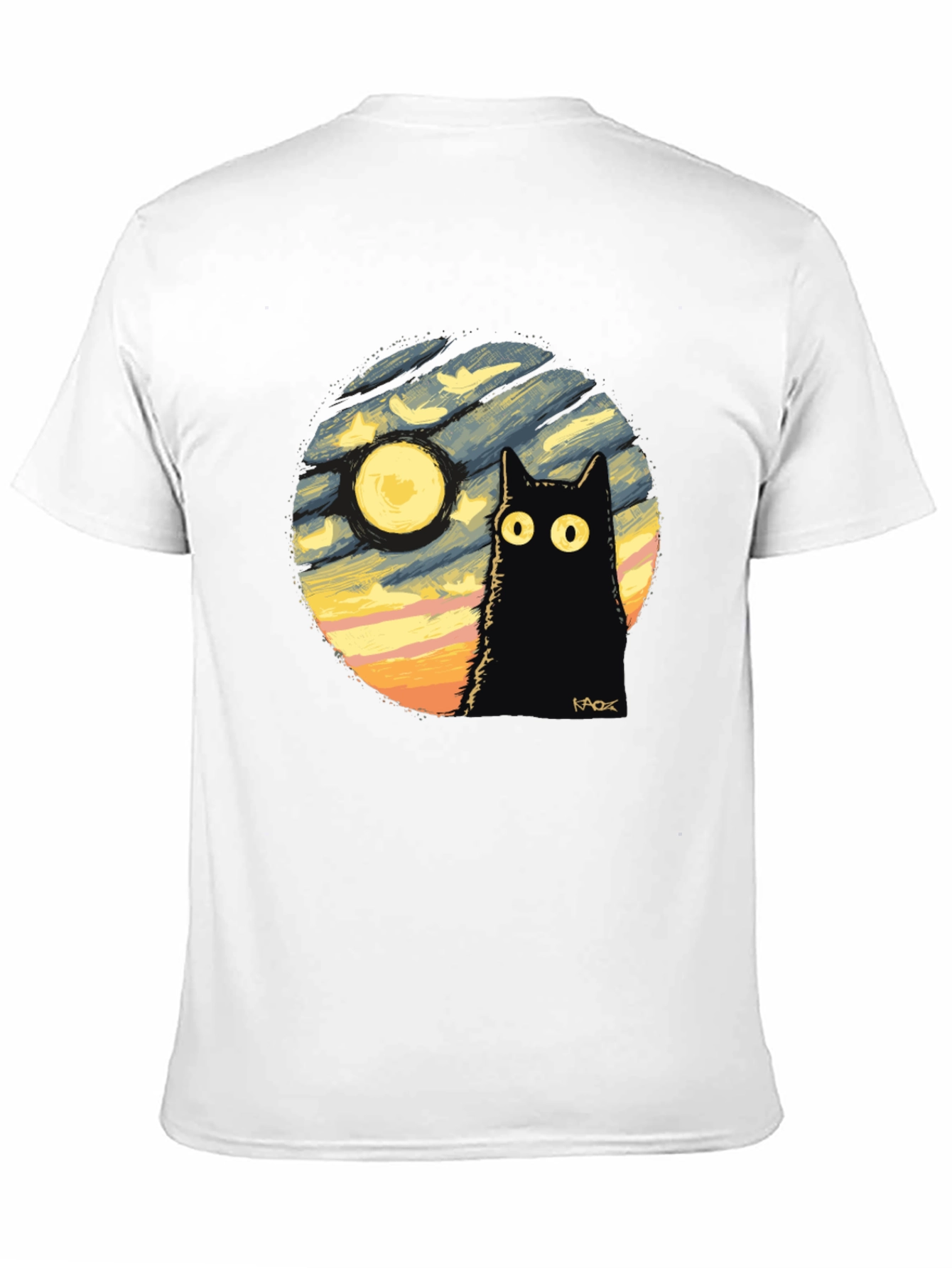 Whimsical Cat & Moon Graphic Tee