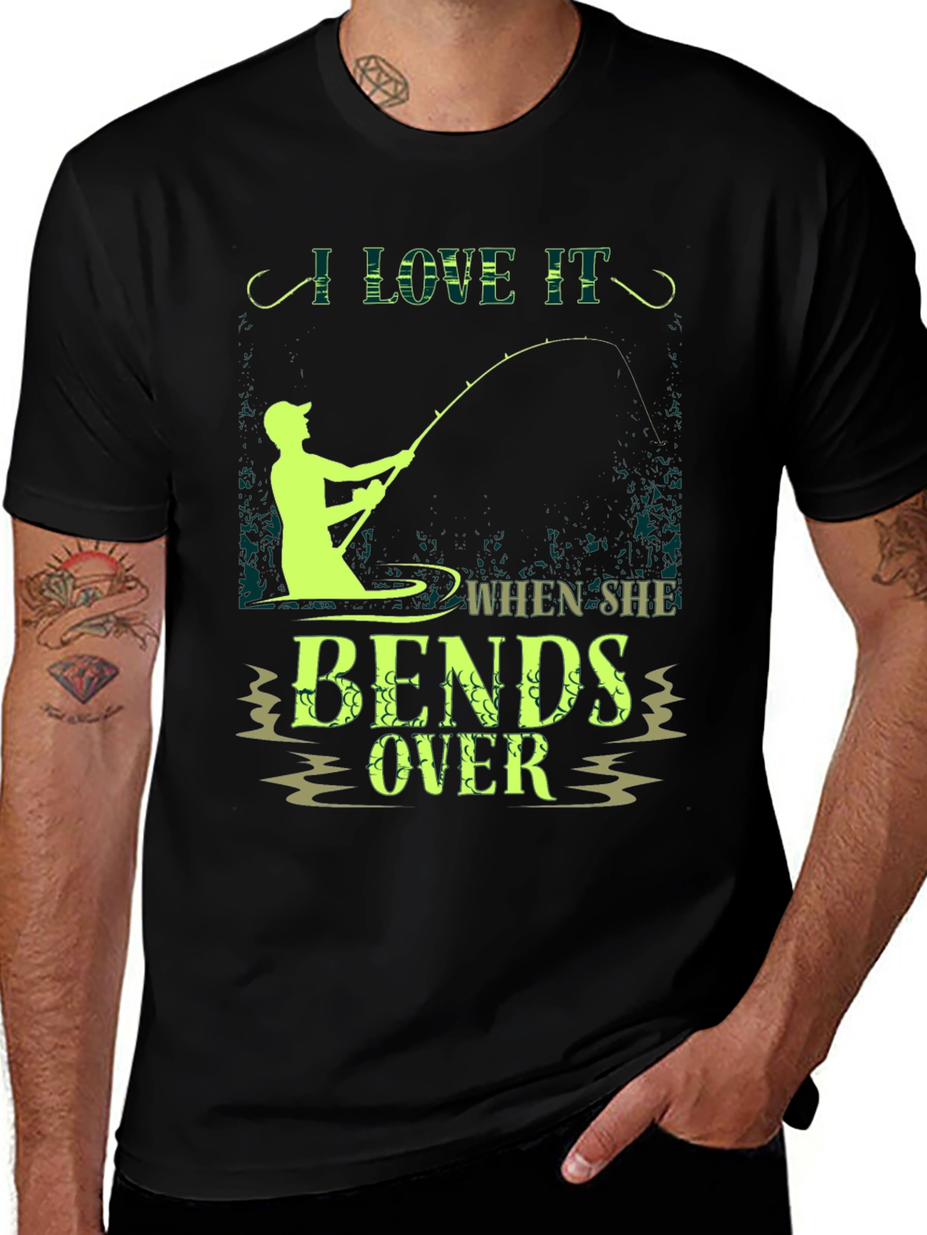 Fishing Humor T-Shirt - I Love It When She Bends Over