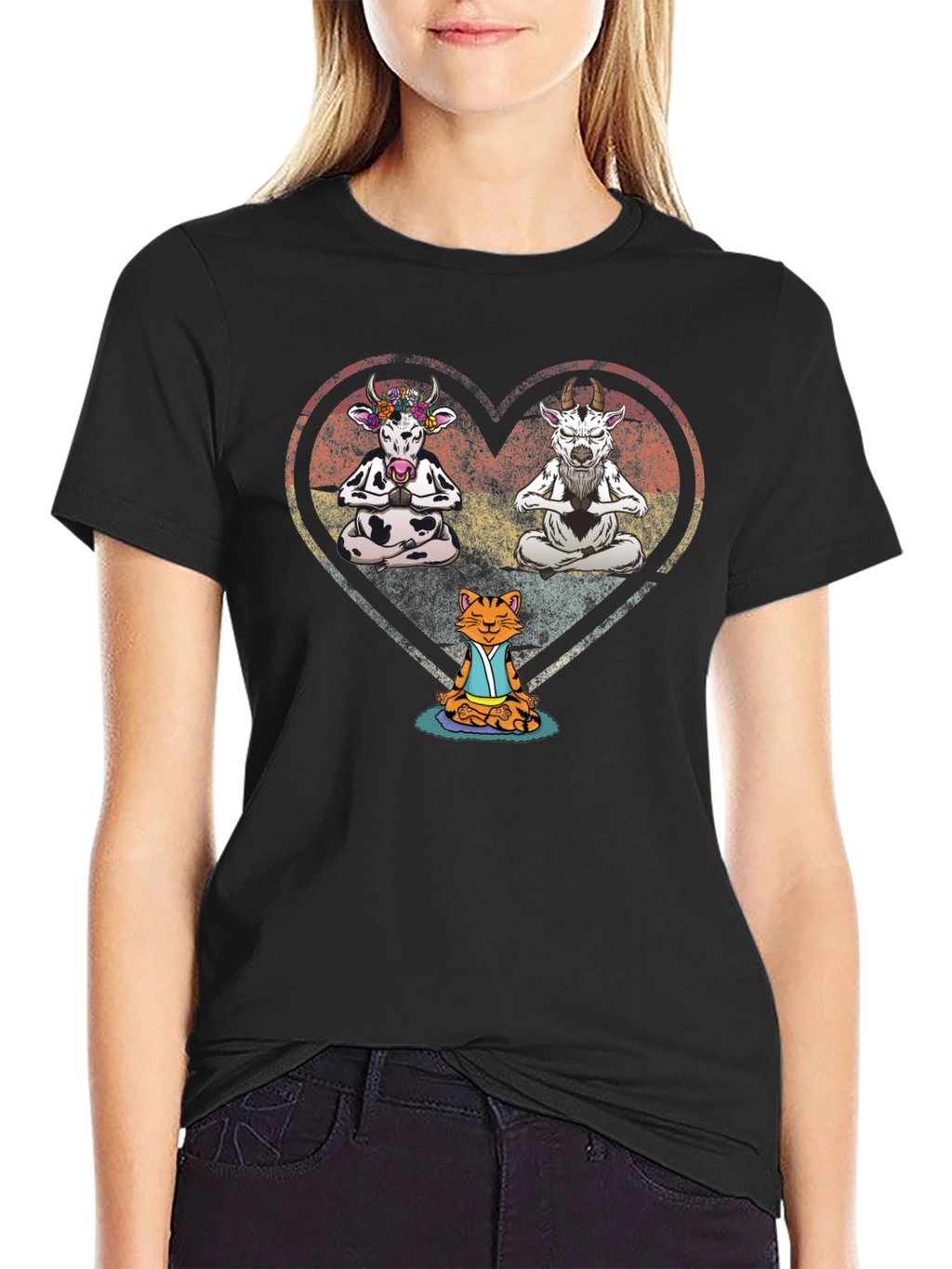 Yoga Animals Black T-Shirt