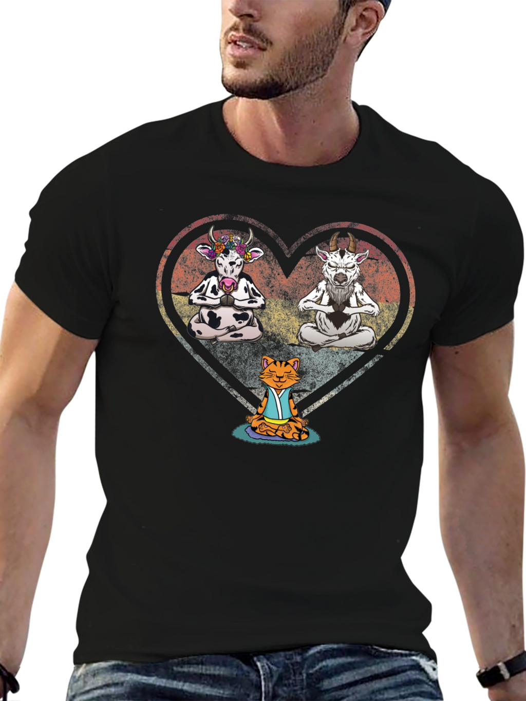 Yoga Animals Black T-Shirt