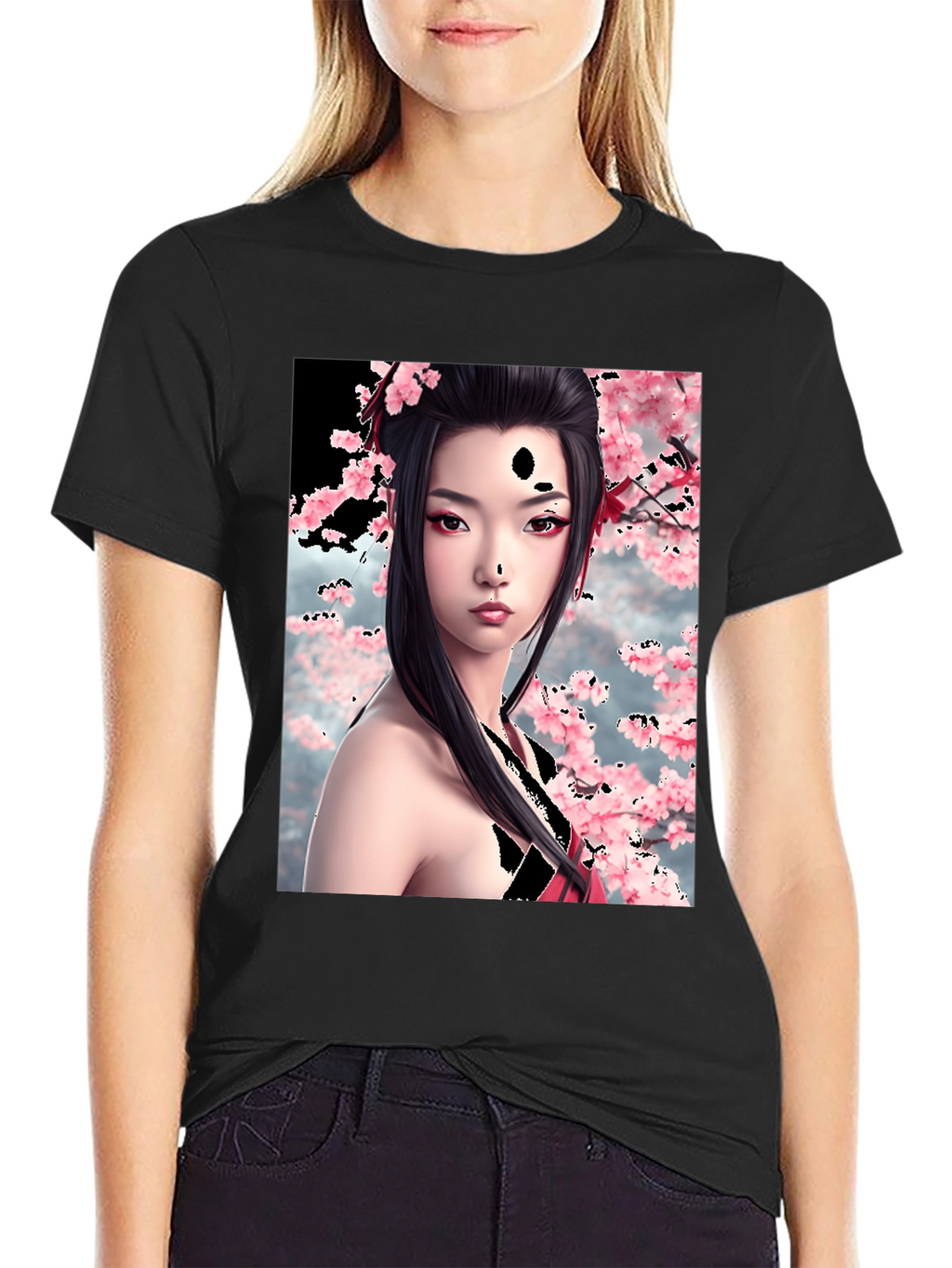 Geisha Cherry Blossom Graphic T-Shirt