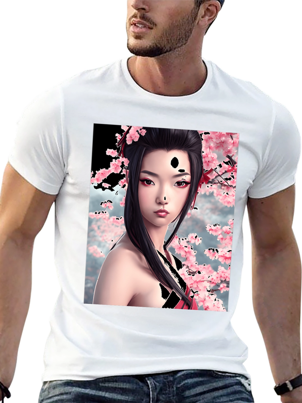 Geisha Cherry Blossom Graphic T-Shirt