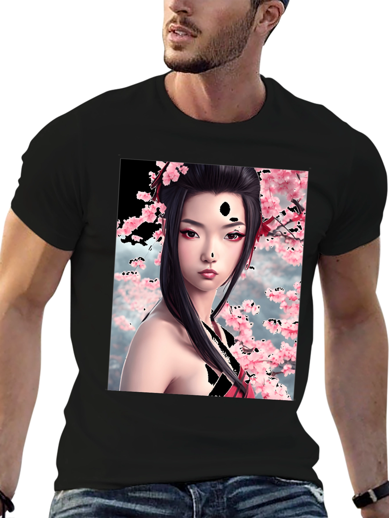 Geisha Cherry Blossom Graphic T-Shirt