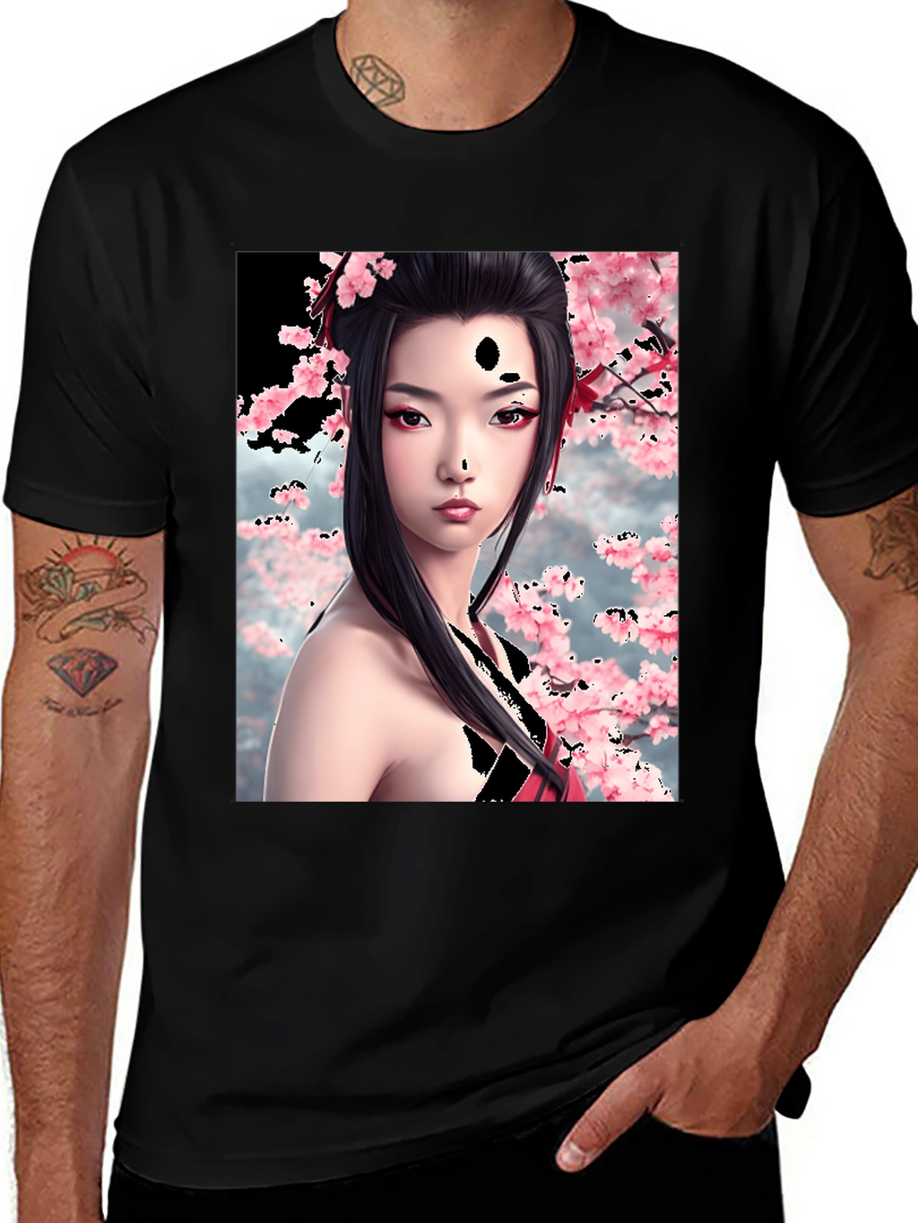 Geisha Cherry Blossom Graphic T-Shirt