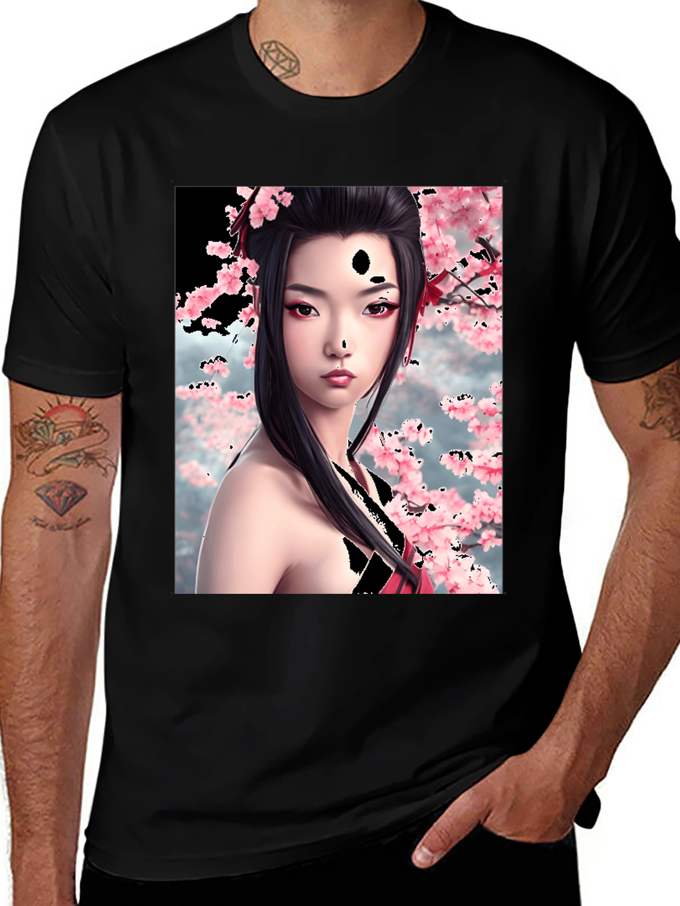 Geisha Cherry Blossom Graphic T-Shirt