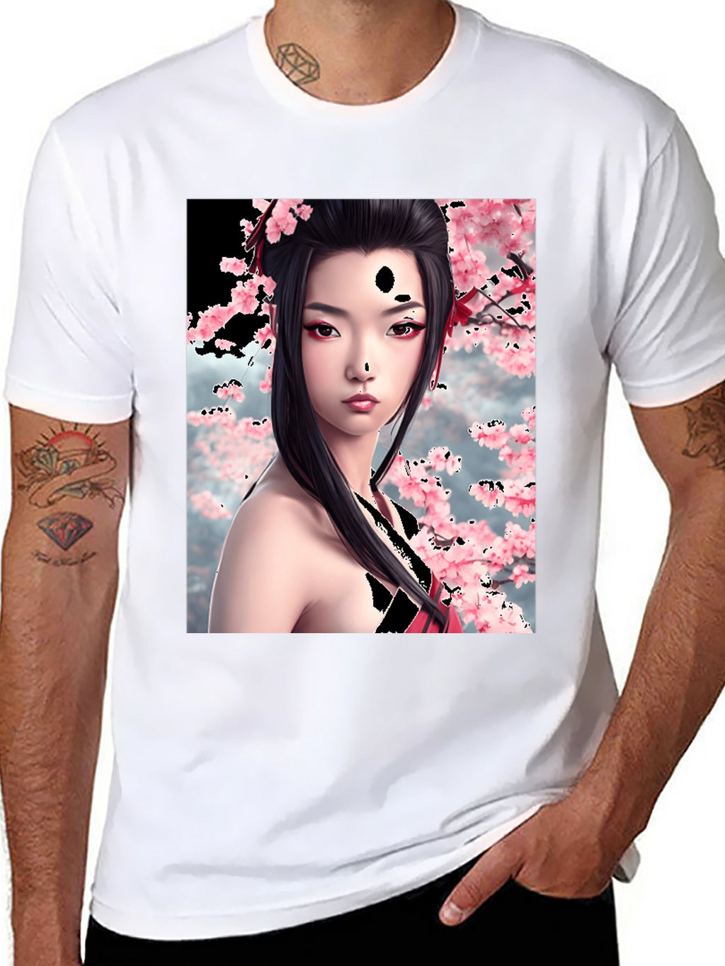 Geisha Cherry Blossom Graphic T-Shirt