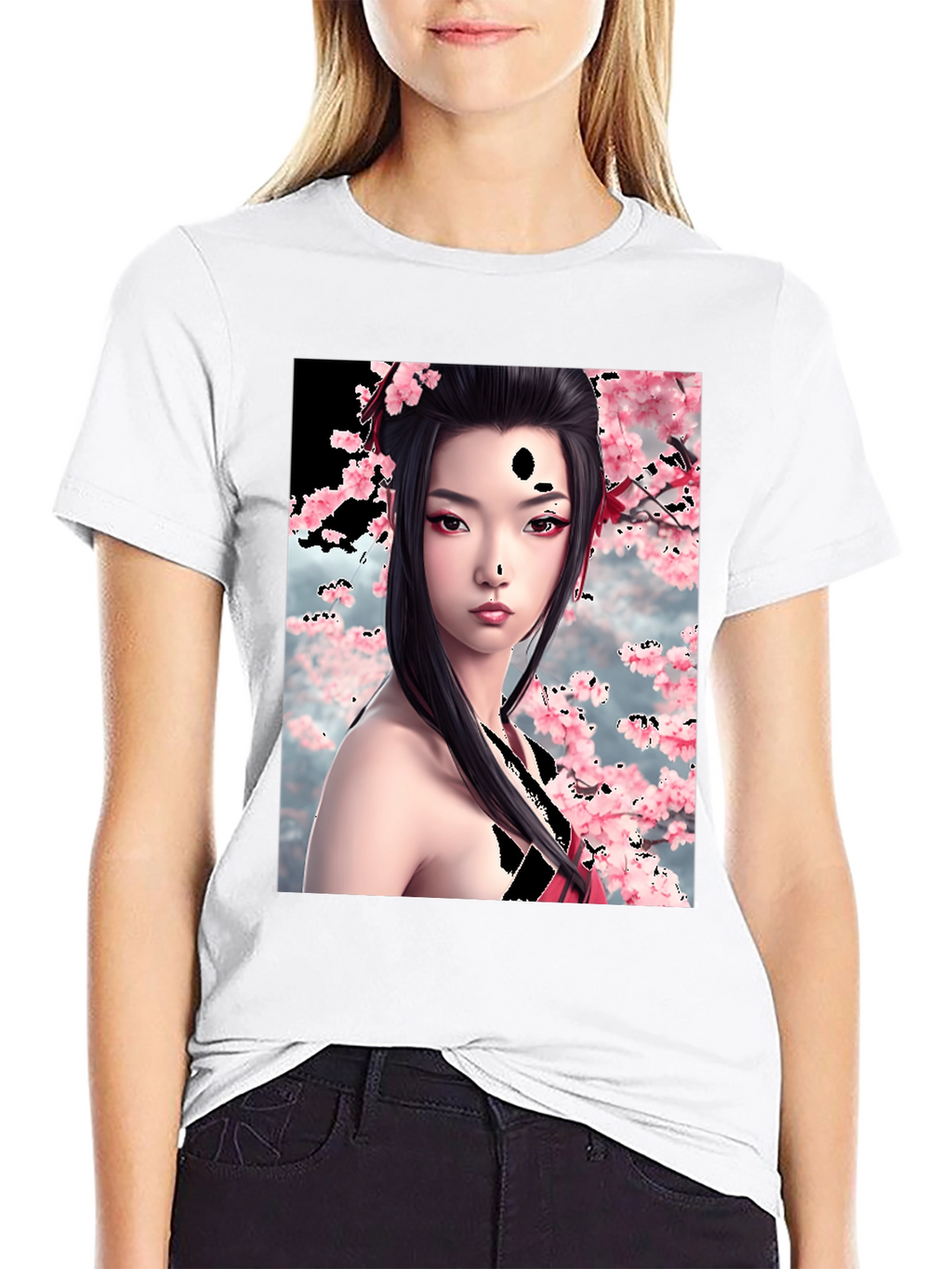 Geisha Cherry Blossom Graphic T-Shirt