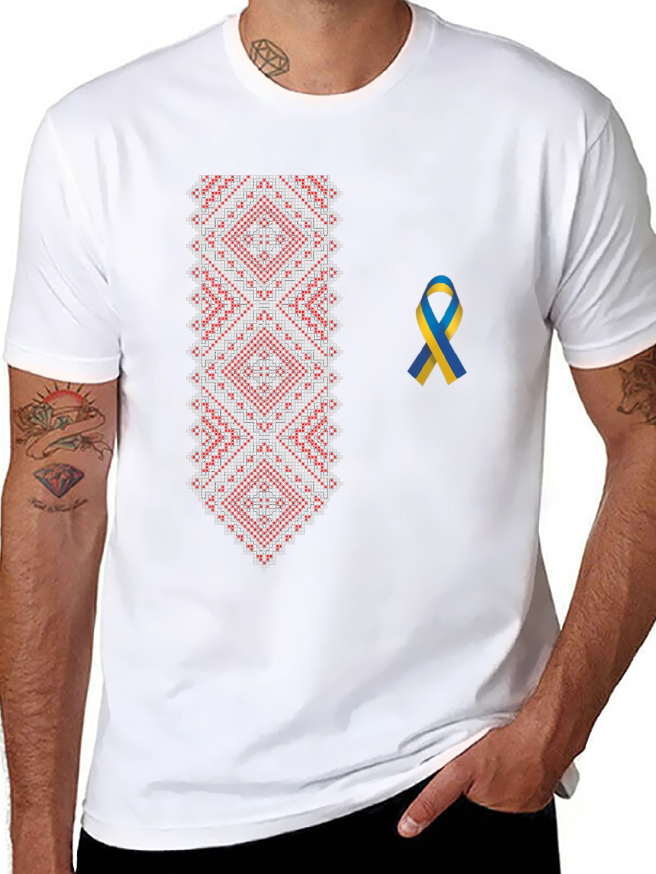 Embroidered Ukrainian T-Shirt with Ribbon