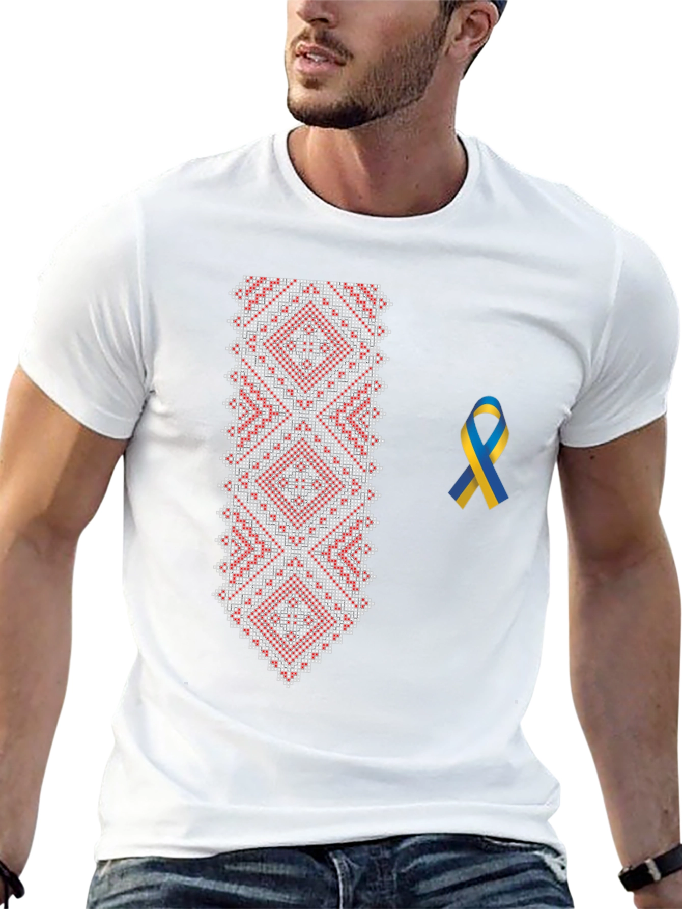Embroidered Ukrainian T-Shirt with Ribbon