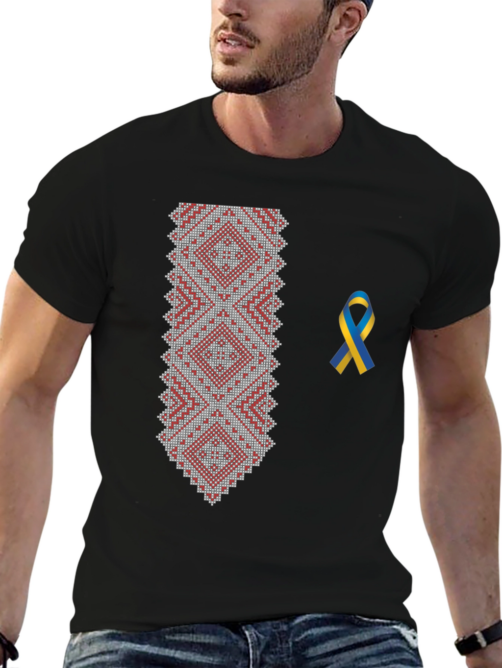 Embroidered Ukrainian T-Shirt with Ribbon