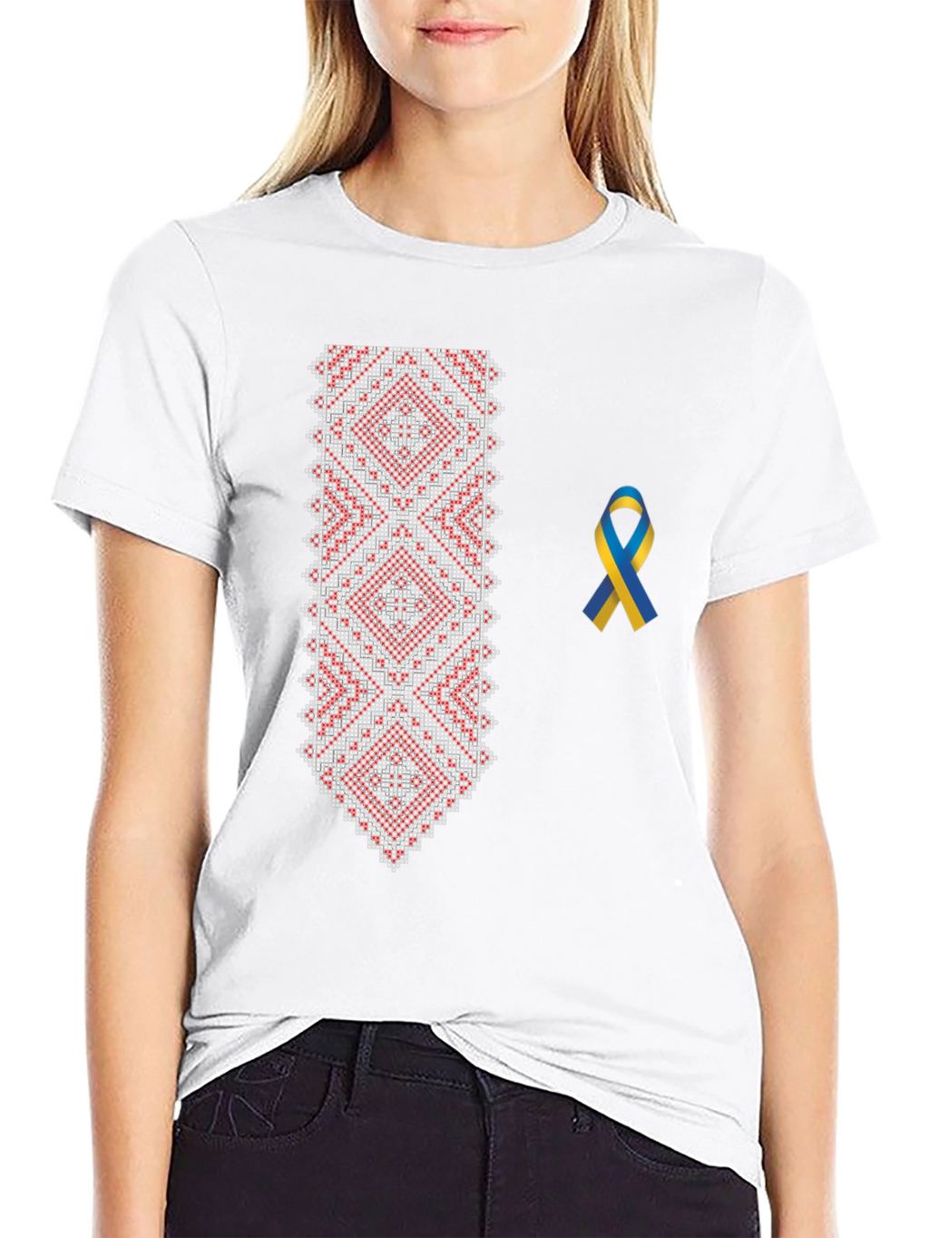 Embroidered Ukrainian T-Shirt with Ribbon