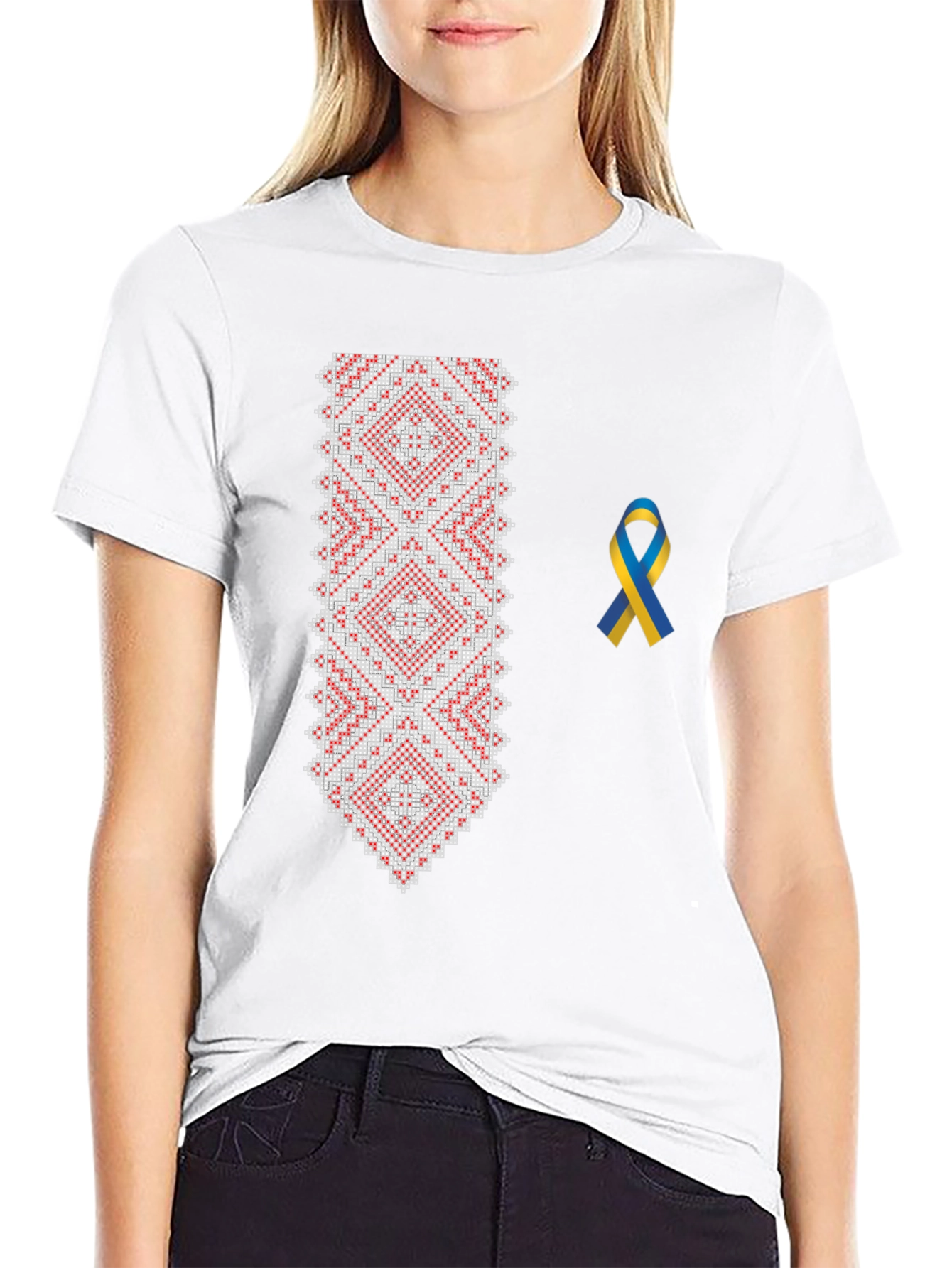 Embroidered Ukrainian T-Shirt with Ribbon