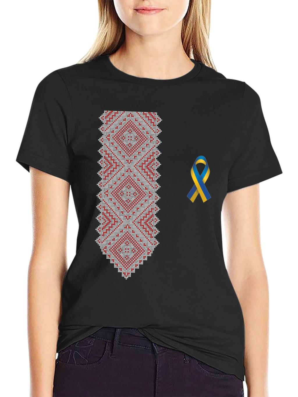 Embroidered Ukrainian T-Shirt with Ribbon