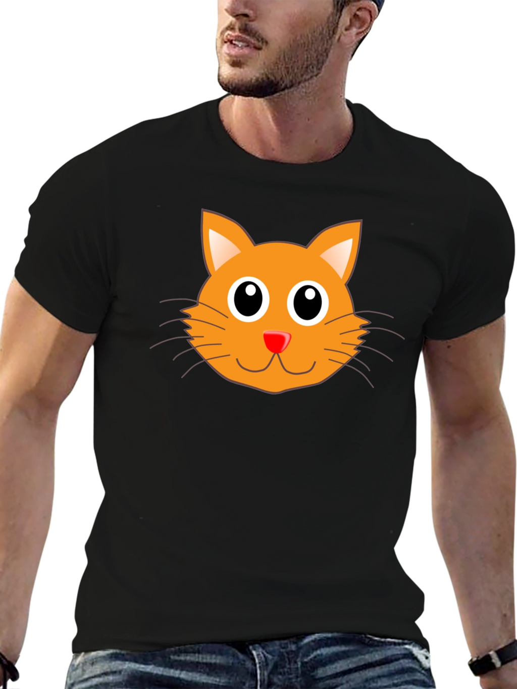 Cute Orange Cat Graphic Black T-Shirt
