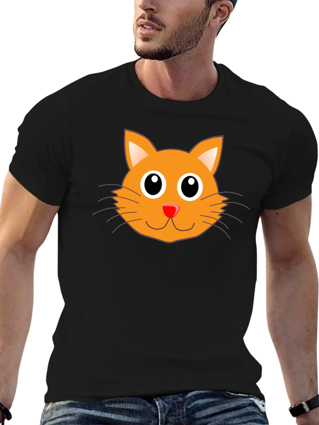 Cute Orange Cat Graphic Black T-Shirt