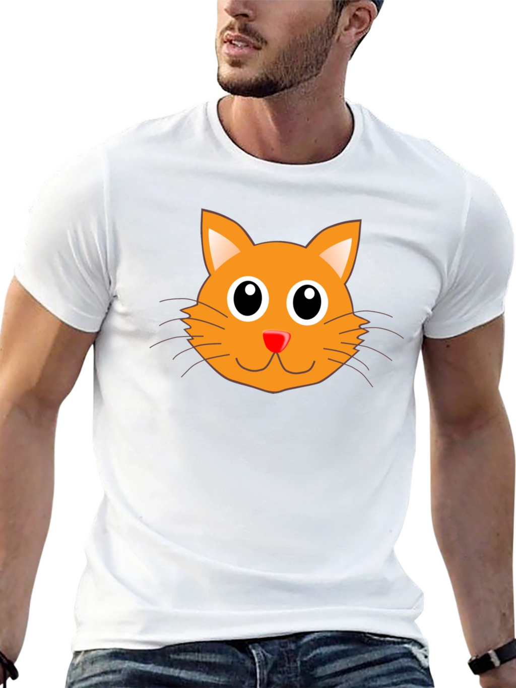 Cute Orange Cat Graphic Black T-Shirt